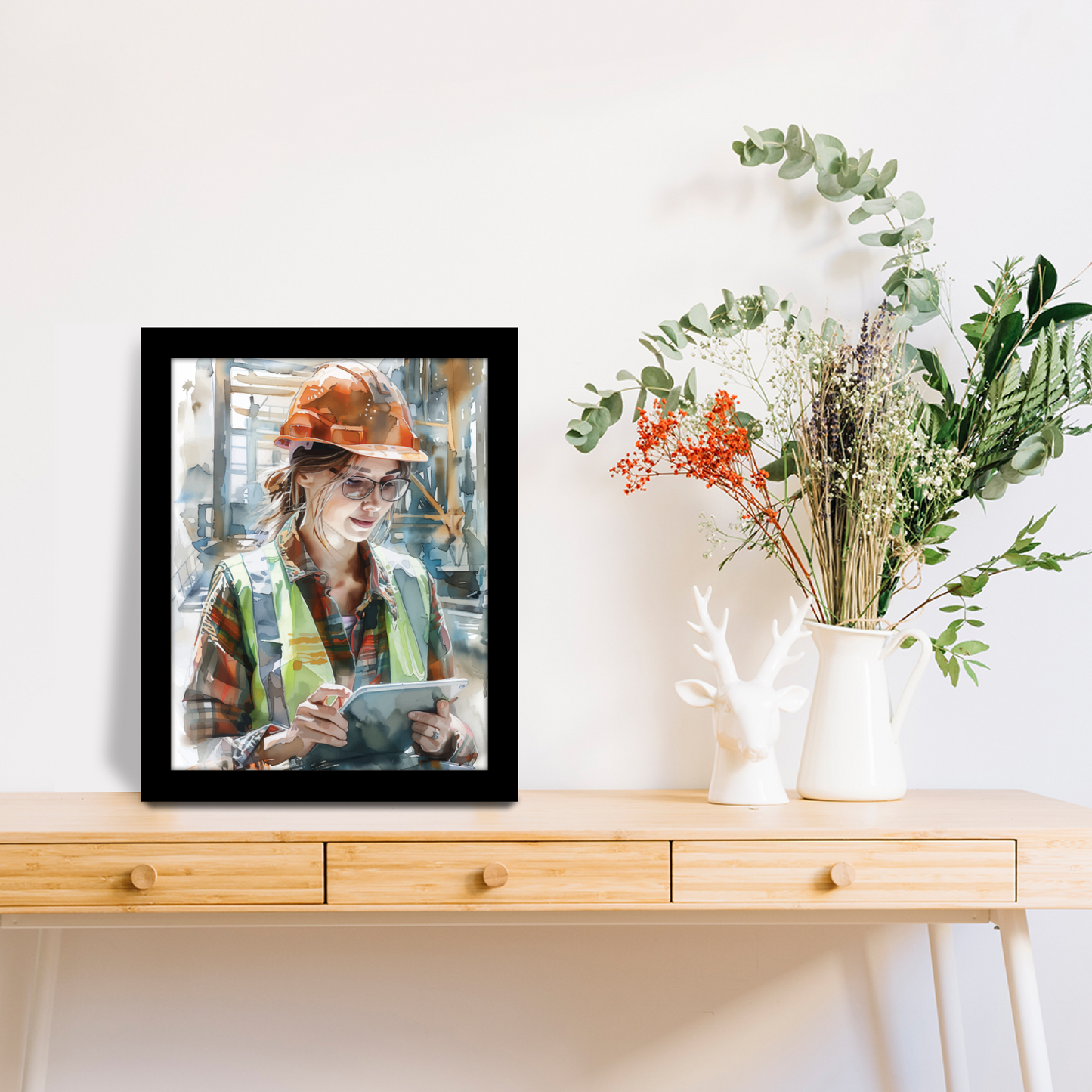 Stock Check in Action by Female Engineer at Work – Frame & Wall Art