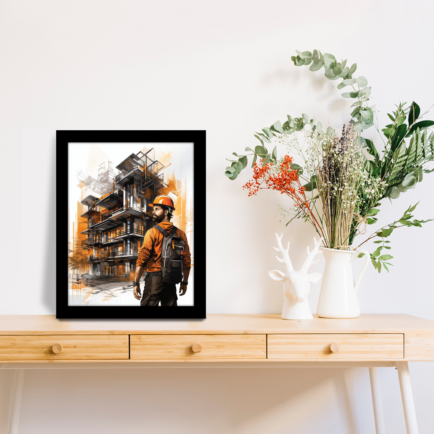 Constructing Progress: Worker in Action – Frame & Artwork
