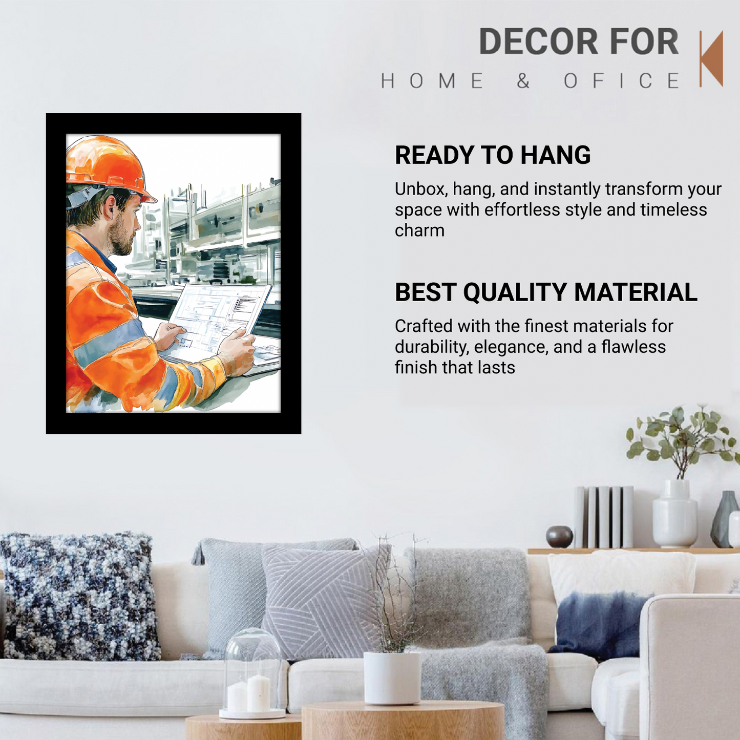 Innovation on Site: Worker Using Laptop – Frame & Wall Art