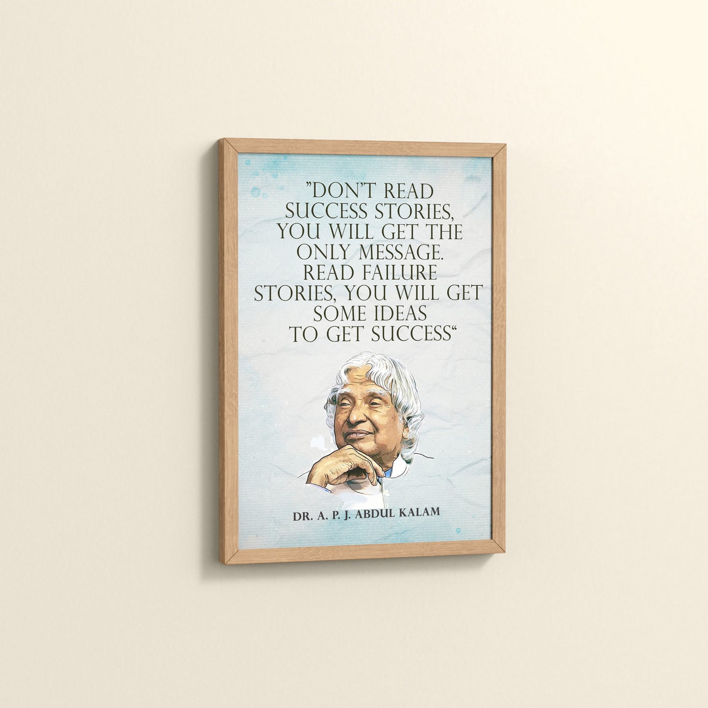 Side View of Lessons from Failure : A. P. J. Abdul Kalam Inspirational Wall Art in Natrual Color Frame