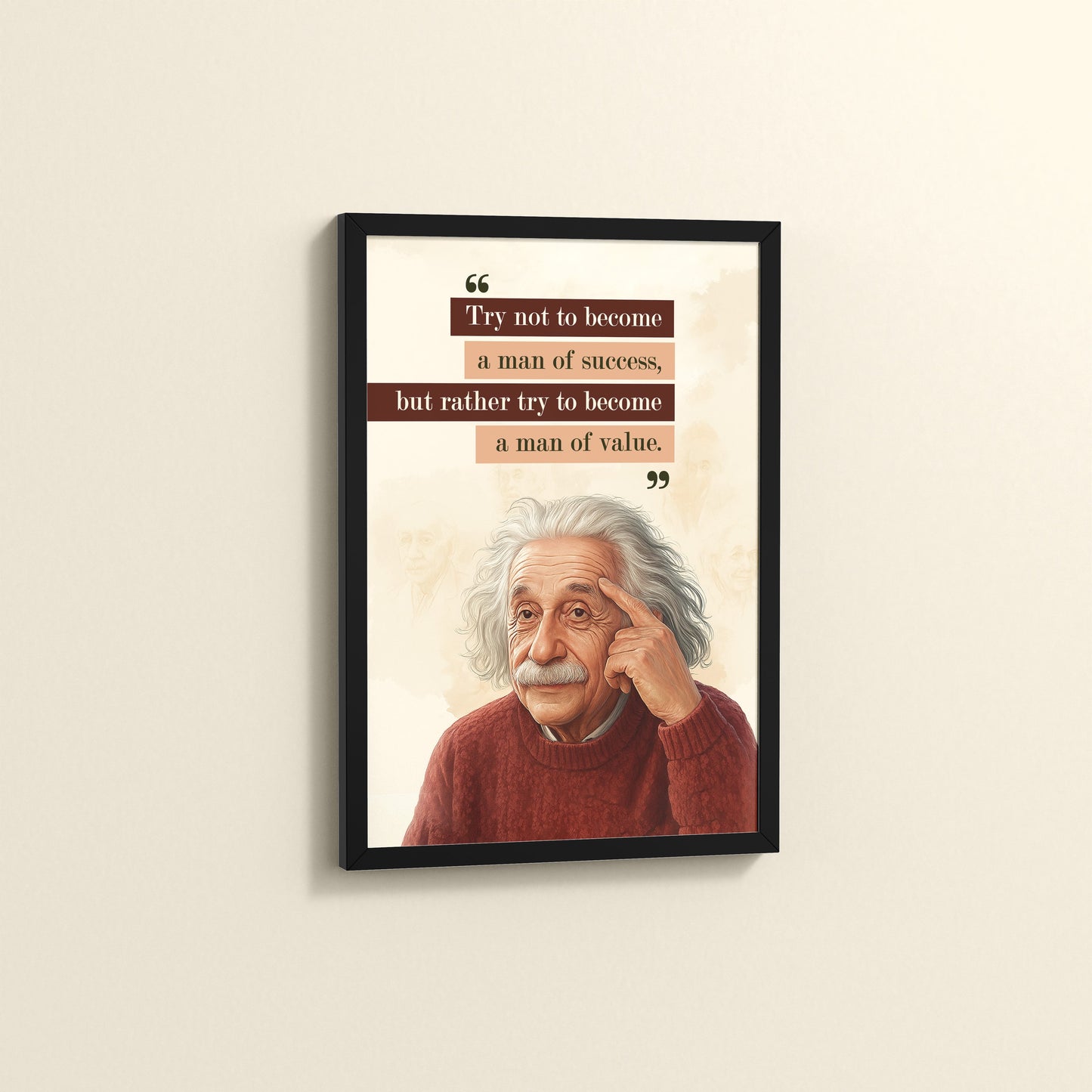 Side View of Be a Man of Value – Albert Einstein Motivational Frame in Black Color Frame