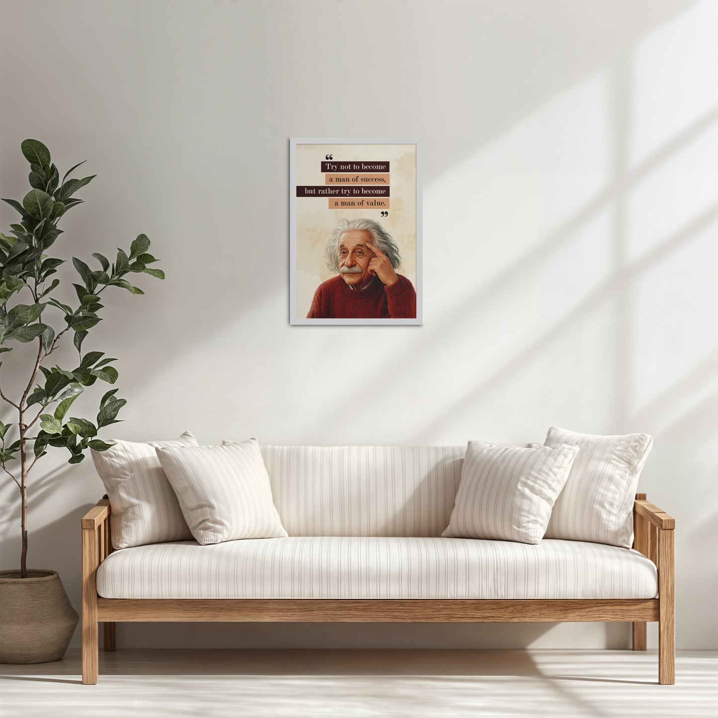 Living Room Cabinet Table Preview of Be a Man of Value – Albert Einstein Motivational Frame in White Color Frame