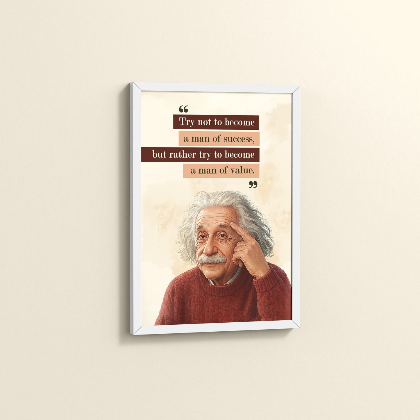 Side View of Be a Man of Value – Albert Einstein Motivational Frame in White Color Frame
