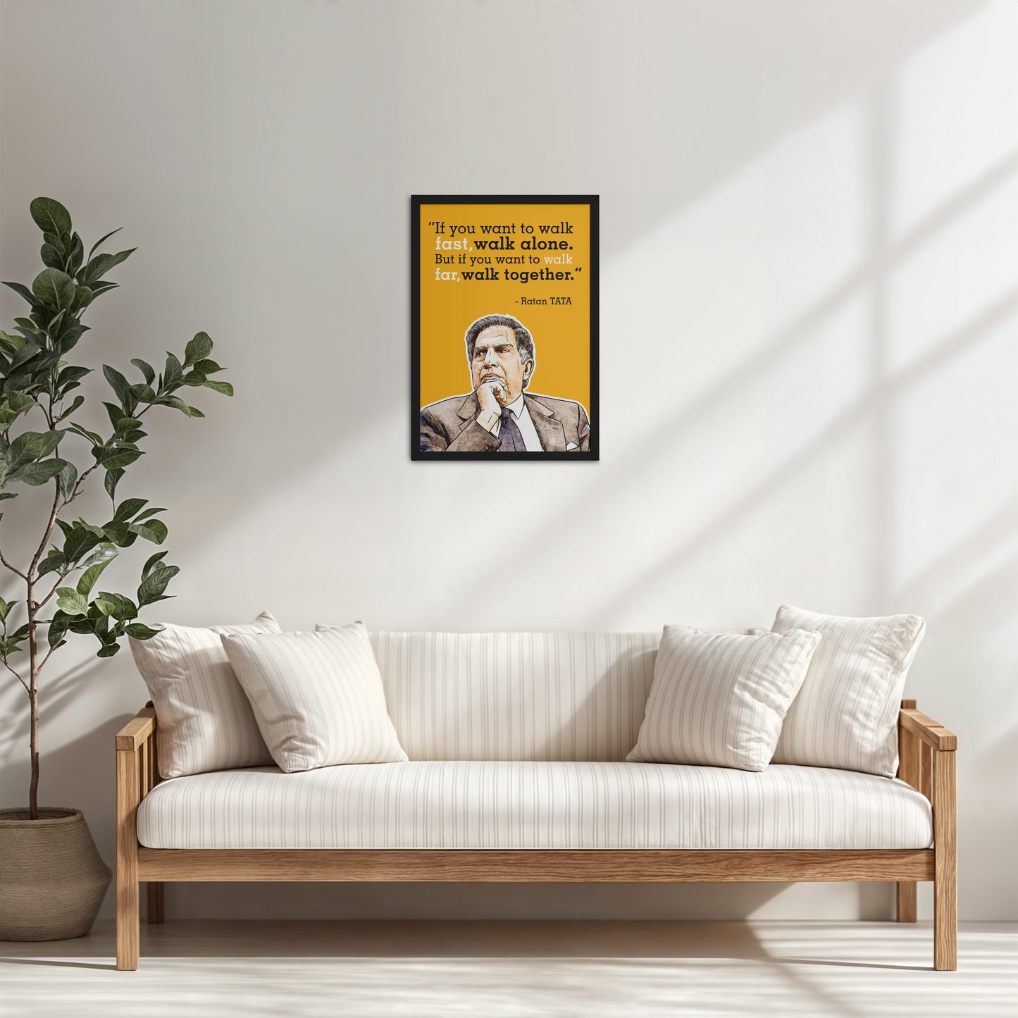Living Room Cabinet Table Preview of Go Far, Walk Together – Ratan Tata Inspiring Quote Frame in Black Color Frame