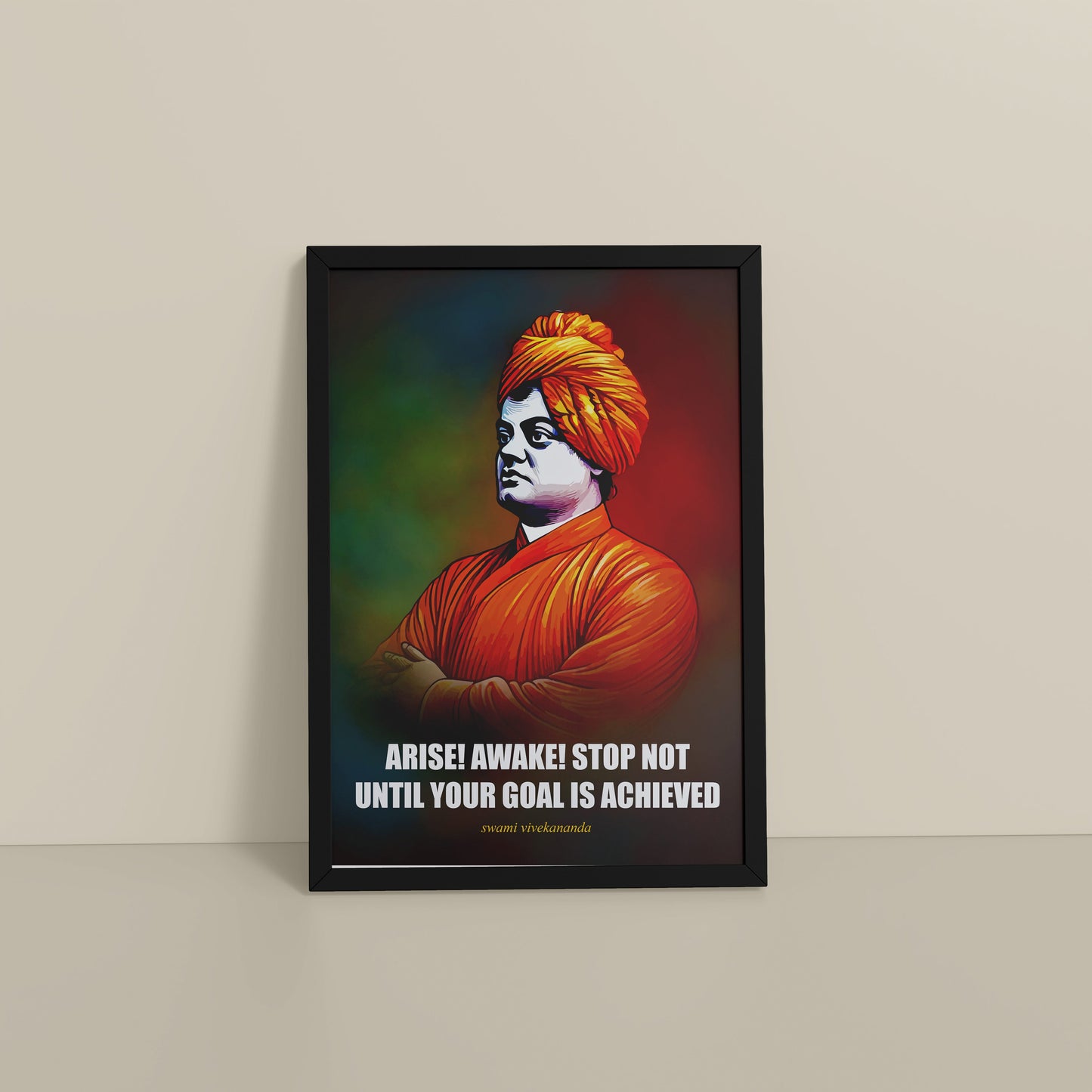 Floor View of Chase Your Goal – Swami Vivekananda Quote Decor in Black Color Frame