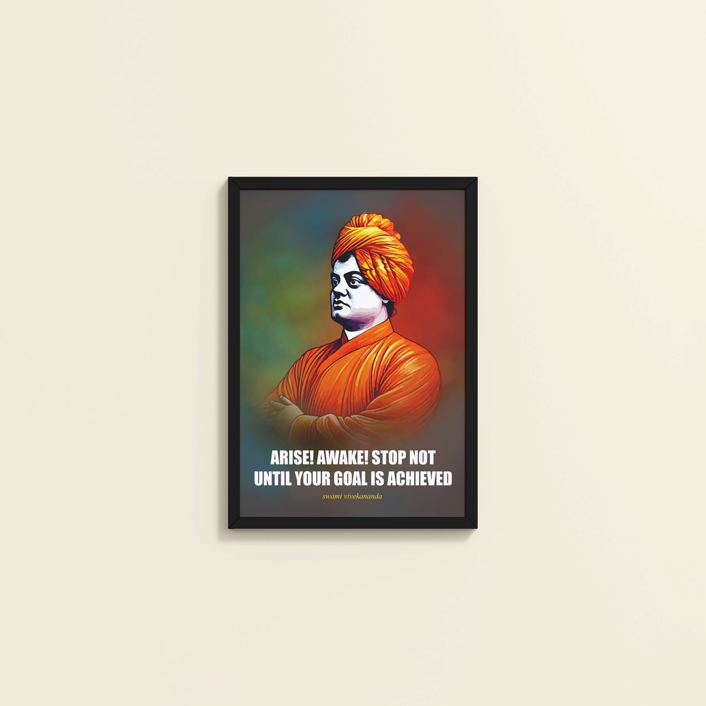 Wall View of Chase Your Goal – Swami Vivekananda Quote Decor in Black Color Frame