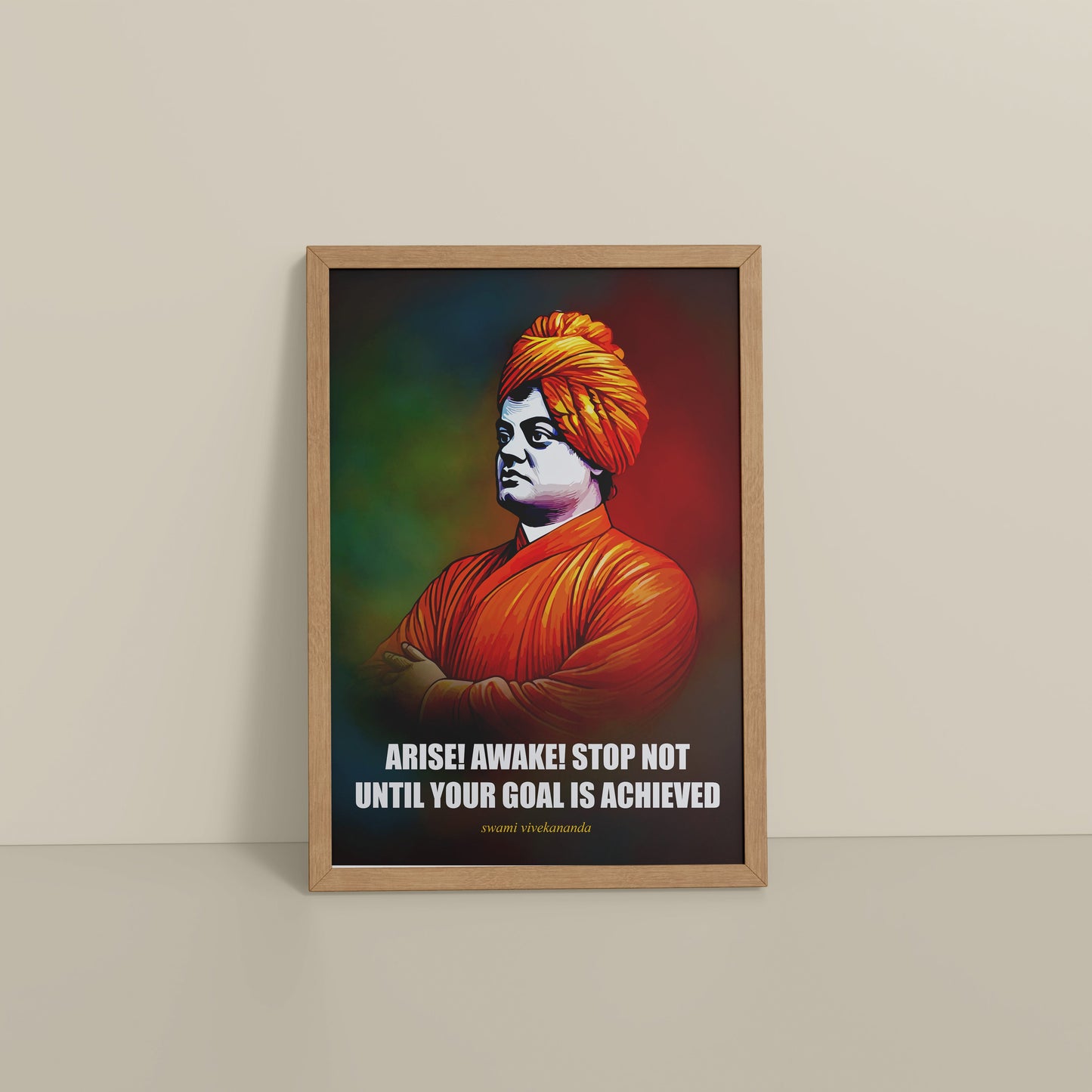 Floor View of Chase Your Goal – Swami Vivekananda Quote Decor in Natrual Color Frame