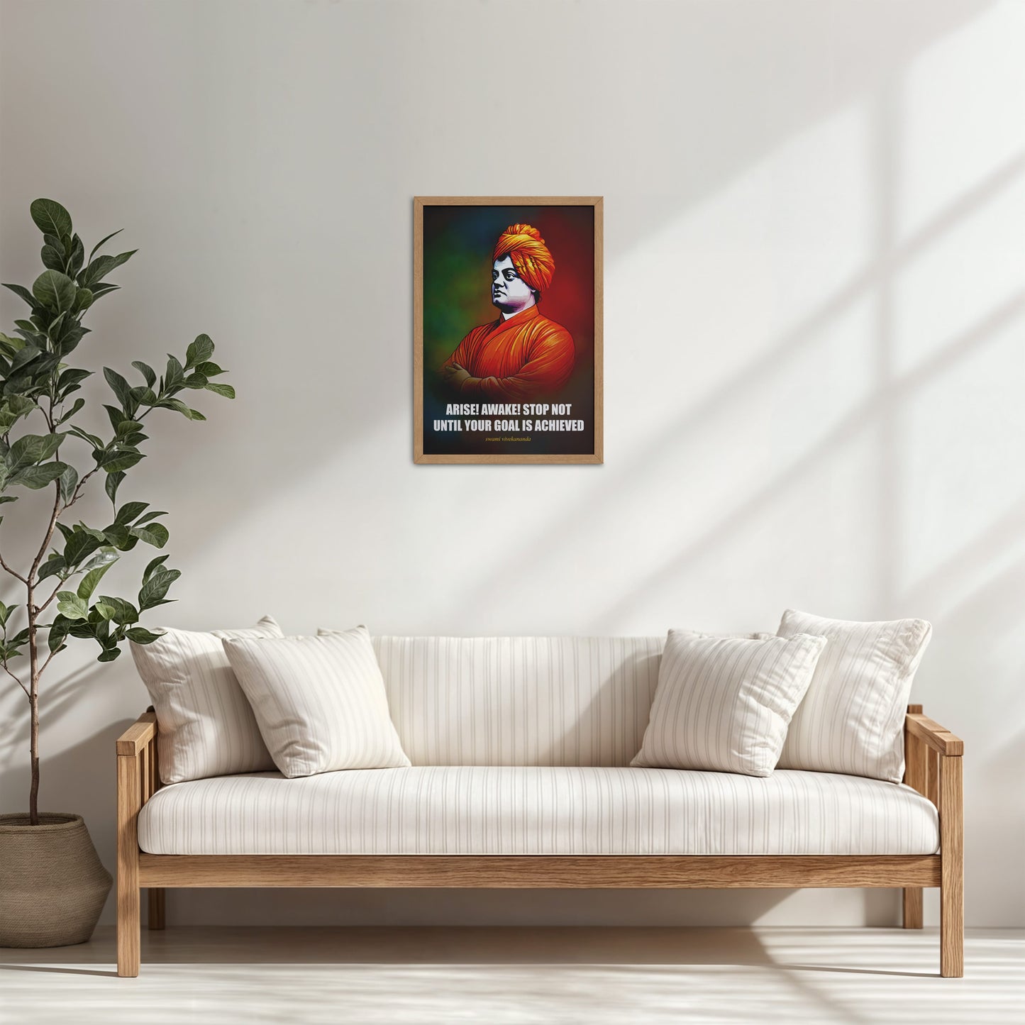 Living Room Cabinet Table Preview of Chase Your Goal – Swami Vivekananda Quote Decor in Natrual Color Frame