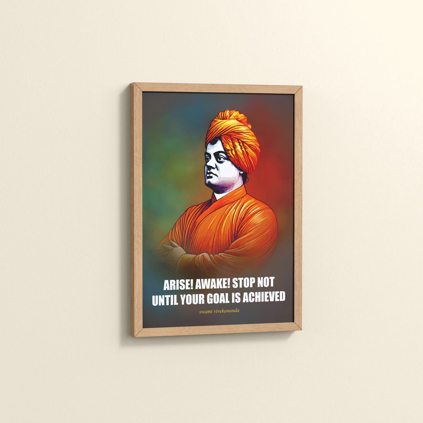 Side View of Chase Your Goal – Swami Vivekananda Quote Decor in Natrual Color Frame