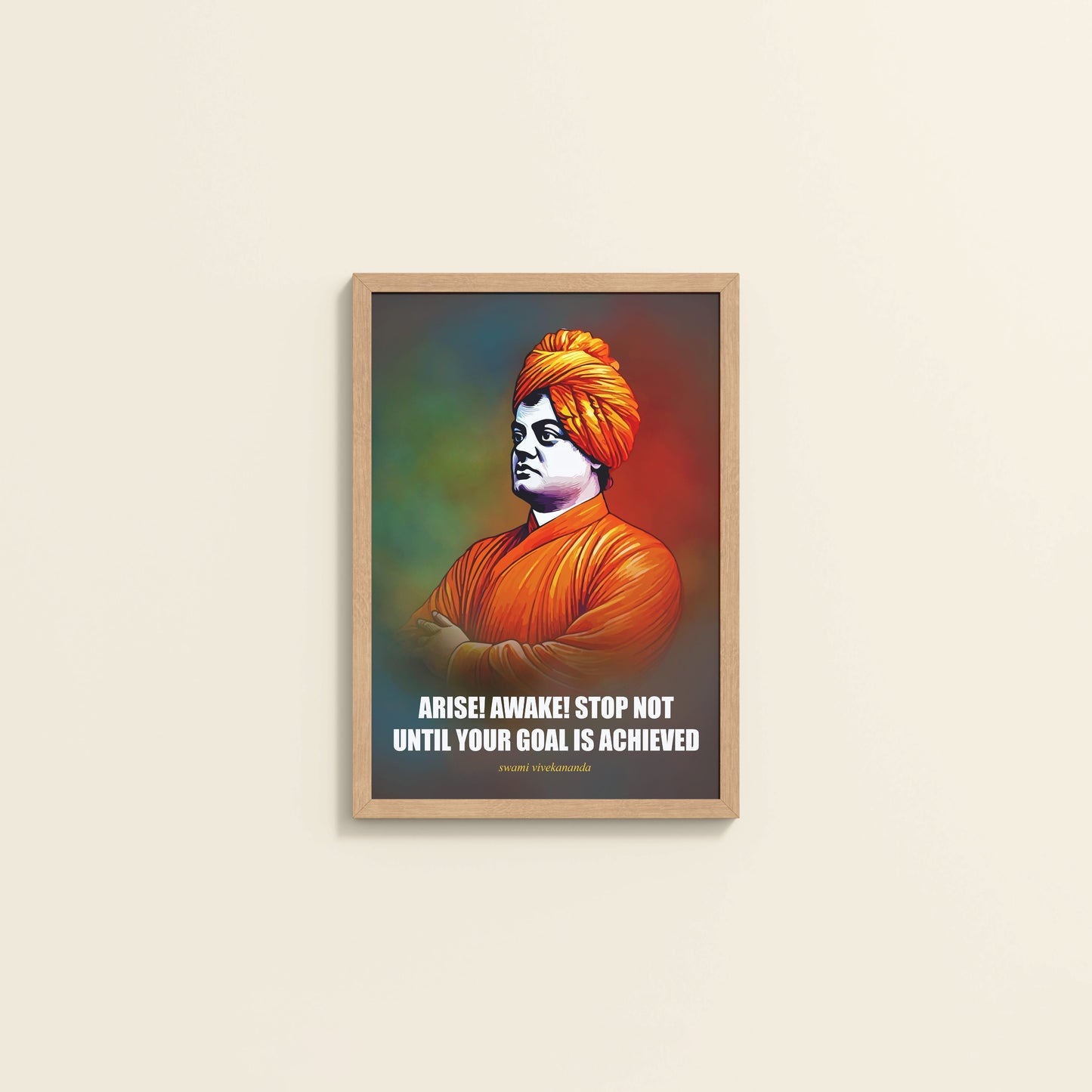 Wall View of Chase Your Goal – Swami Vivekananda Quote Decor in Natrual Color Frame