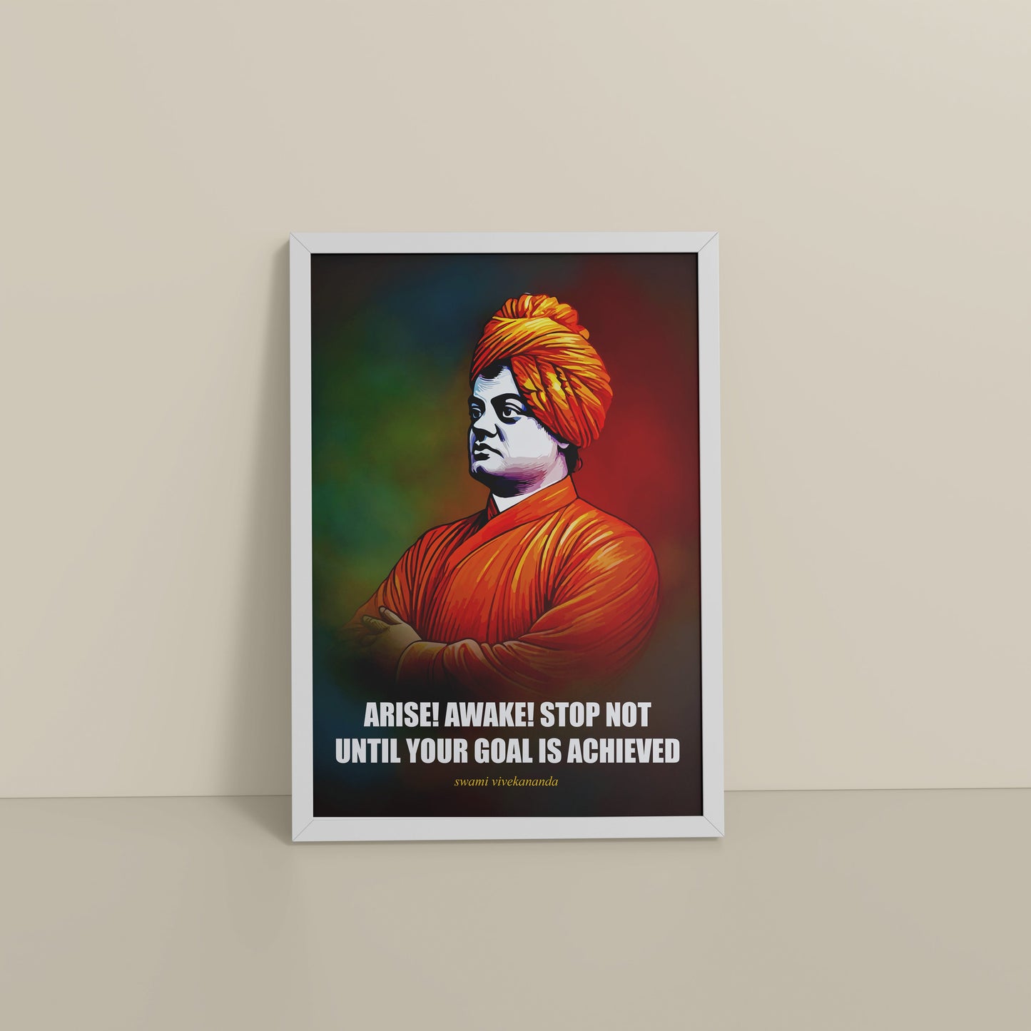 Floor View of Chase Your Goal – Swami Vivekananda Quote Decor in White Color Frame