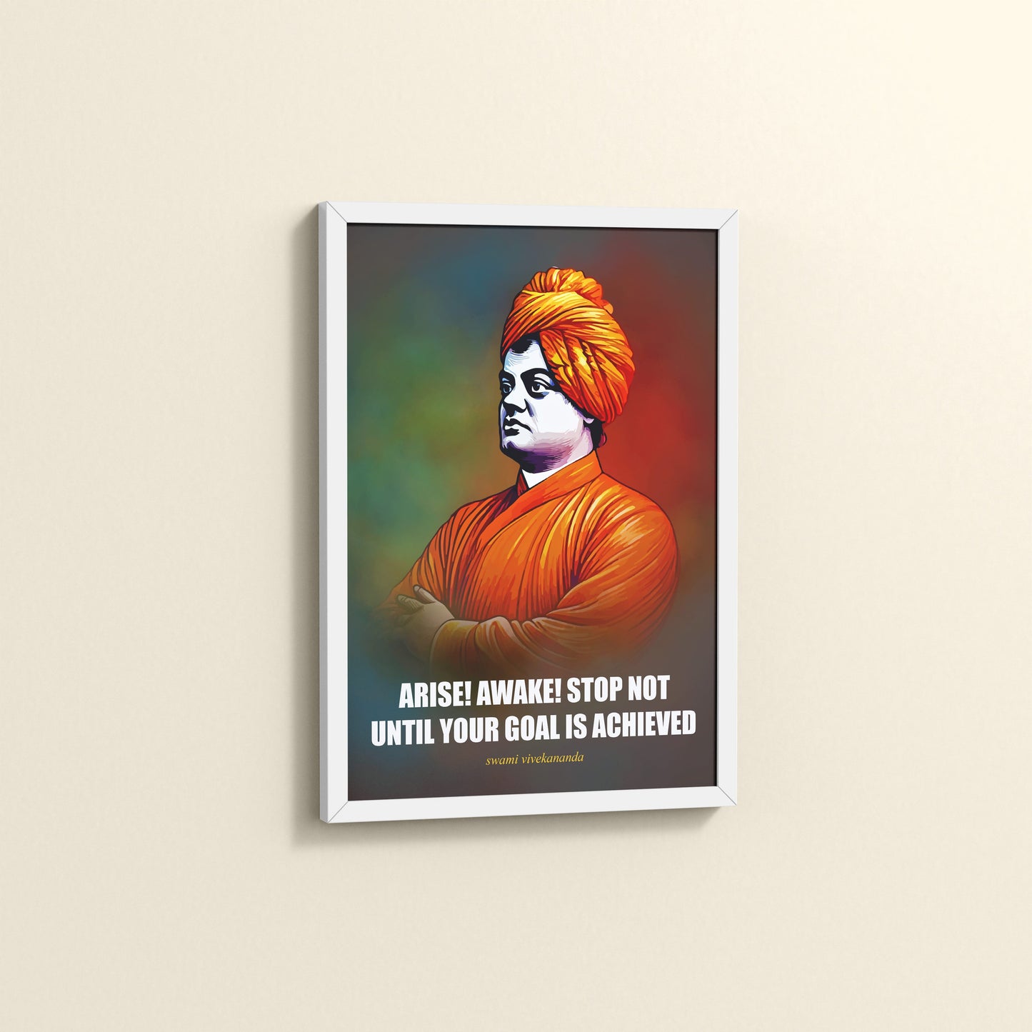 Side View of Chase Your Goal – Swami Vivekananda Quote Decor in White Color Frame