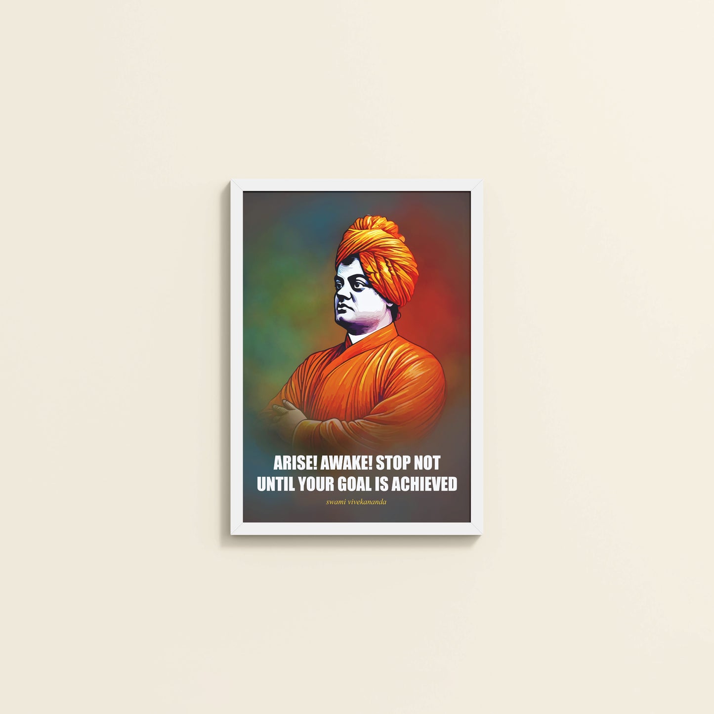 Wall View of Chase Your Goal – Swami Vivekananda Quote Decor in White Color Frame