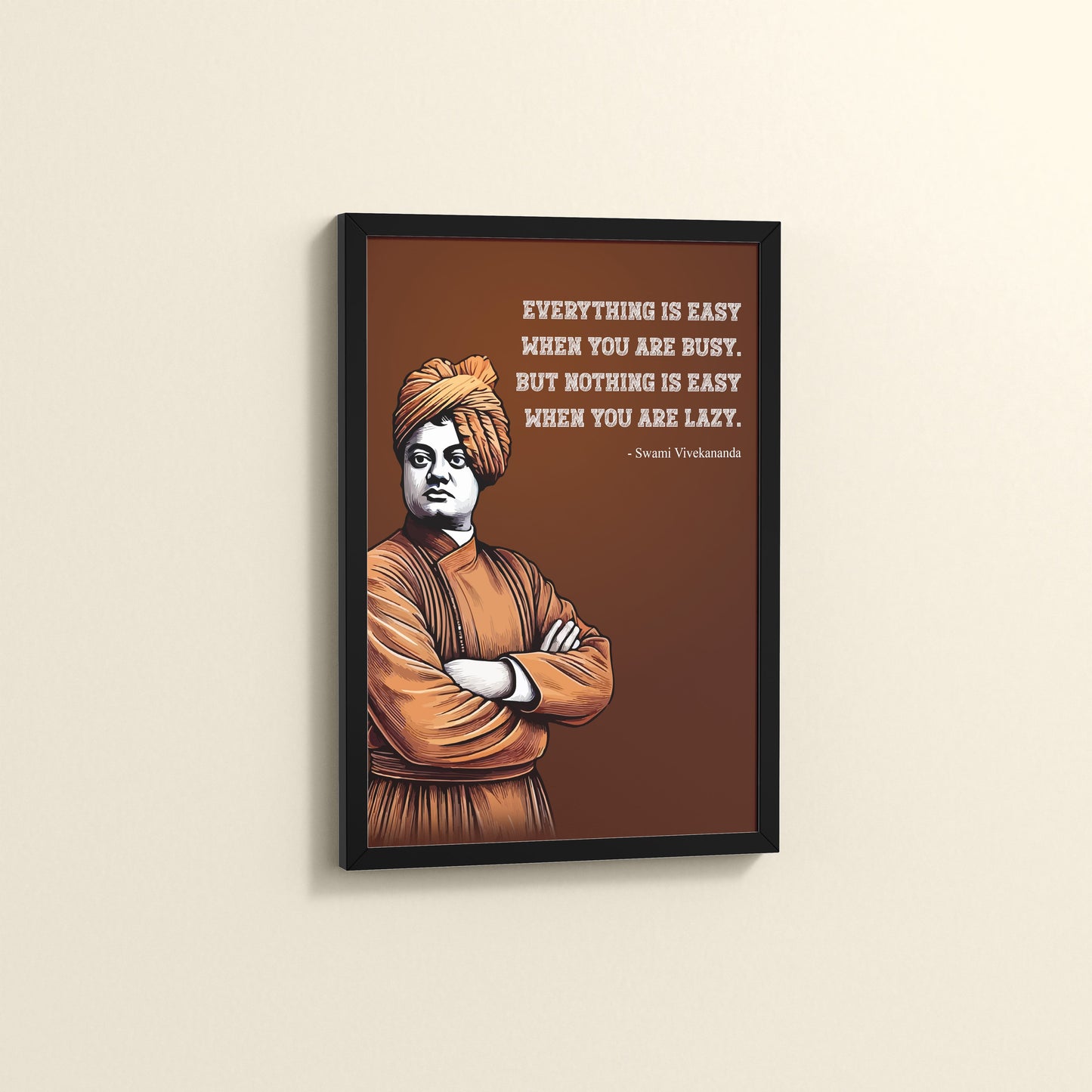 Side View of Busy Mind, Easy Life – Swami Vivekananda Quote Frame in Black Color Frame