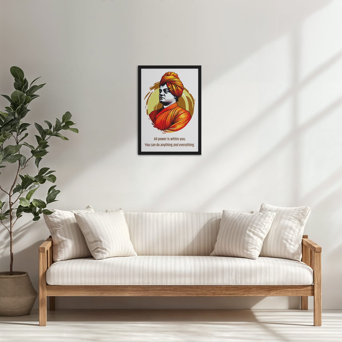 Living Room Cabinet Table Preview of You Can Do Anything : Inspiring Swami Vivekananda Wall Art in Black Color Frame