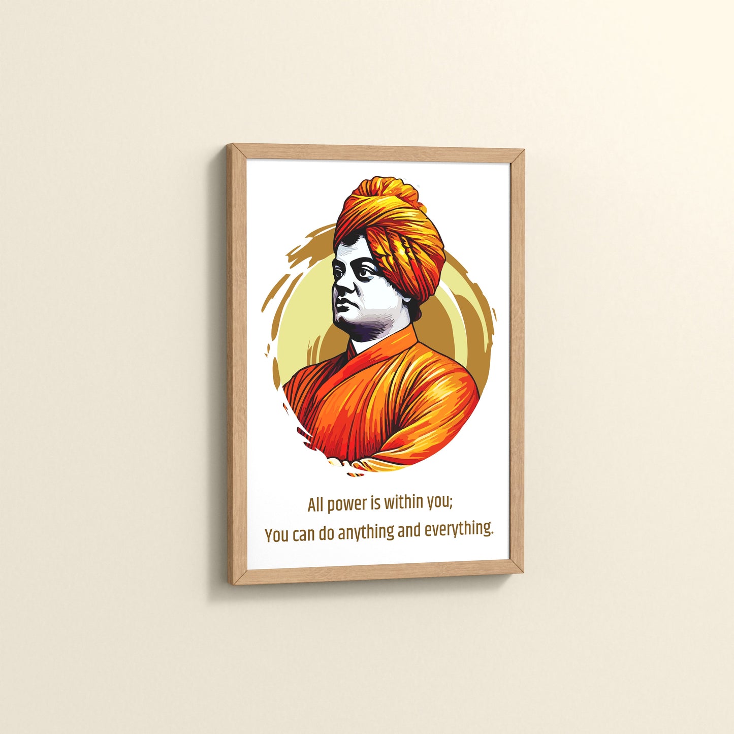 Side View of You Can Do Anything : Inspiring Swami Vivekananda Wall Art in Natrual Color Frame