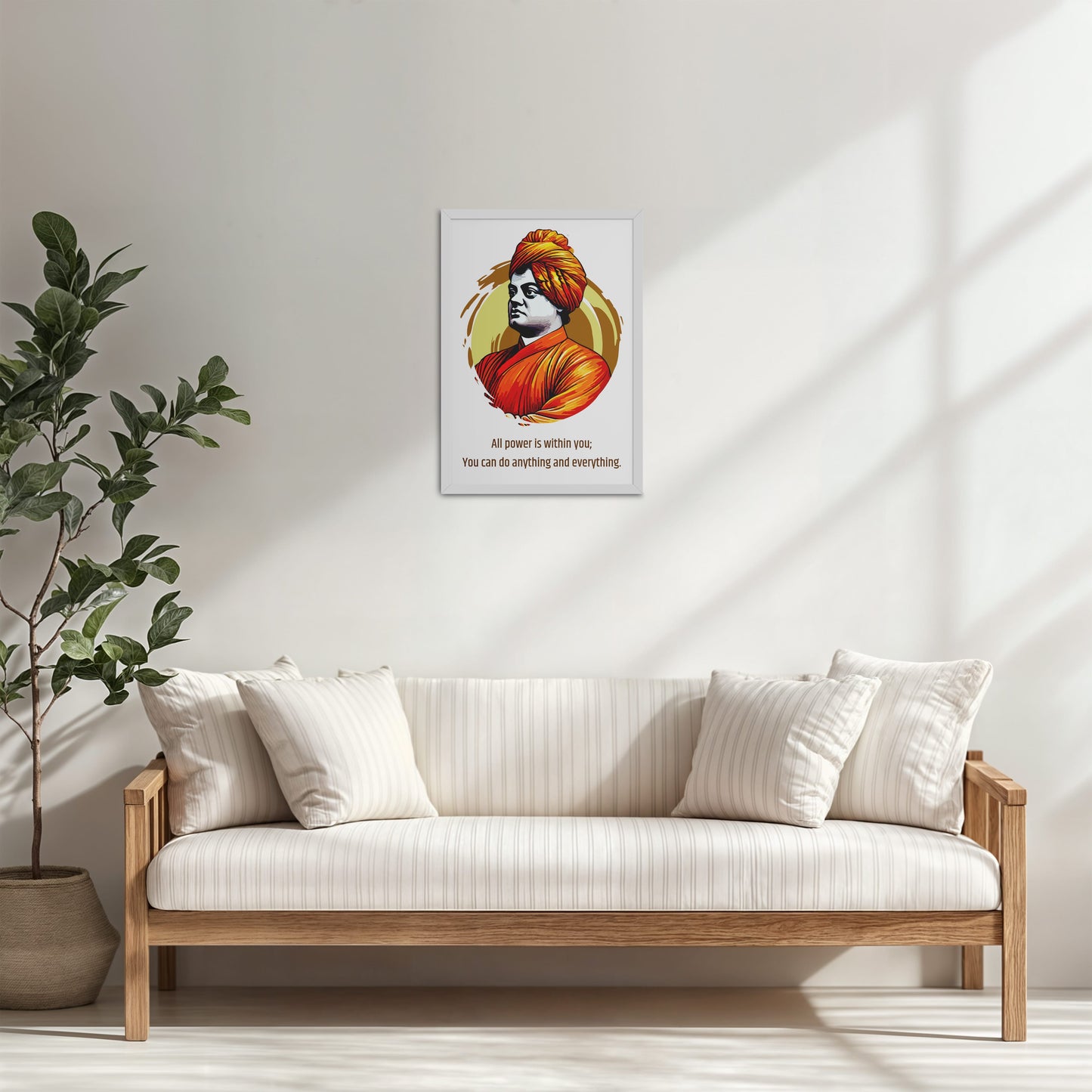 Living Room Cabinet Table Preview of You Can Do Anything : Inspiring Swami Vivekananda Wall Art in White Color Frame