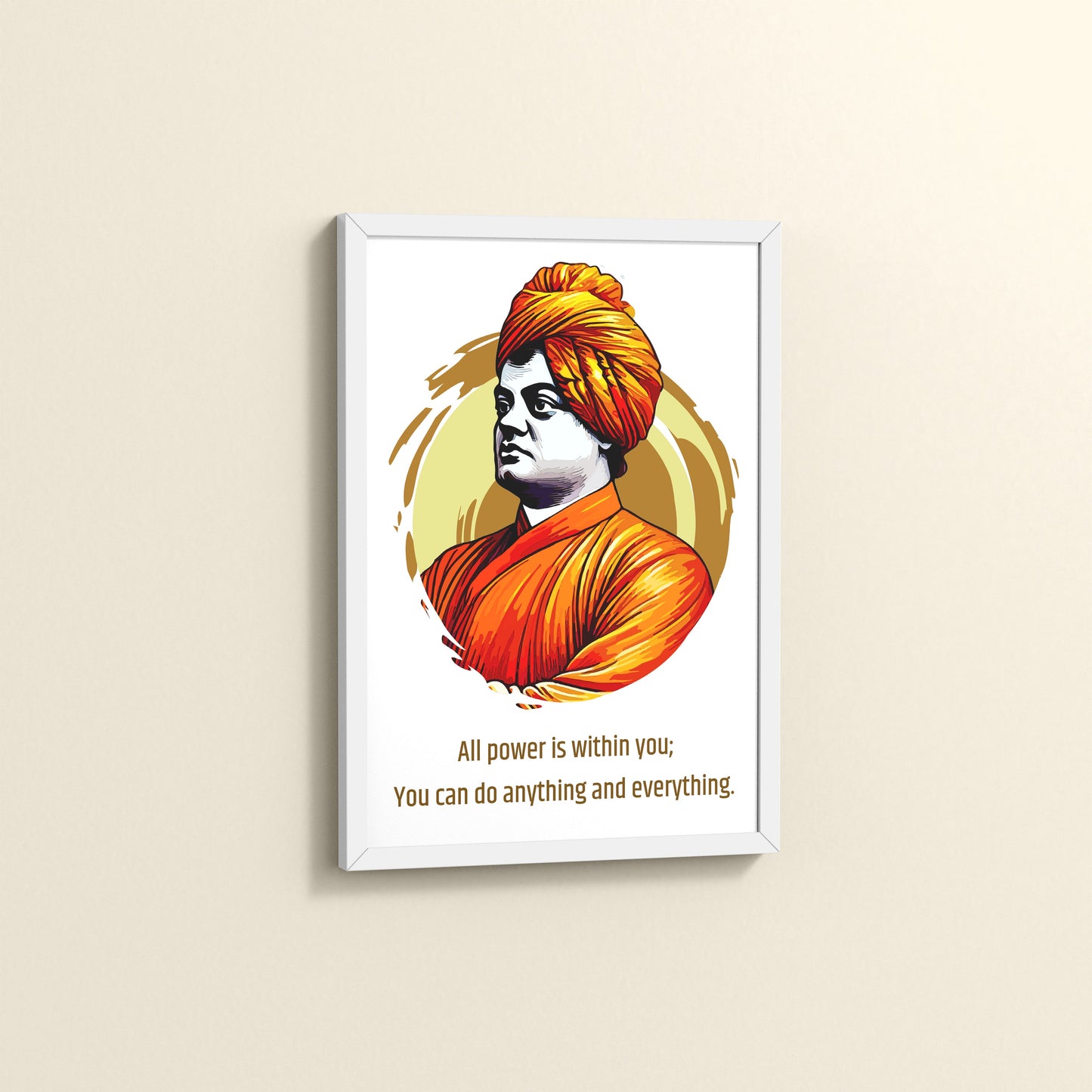 Side View of You Can Do Anything : Inspiring Swami Vivekananda Wall Art in White Color Frame