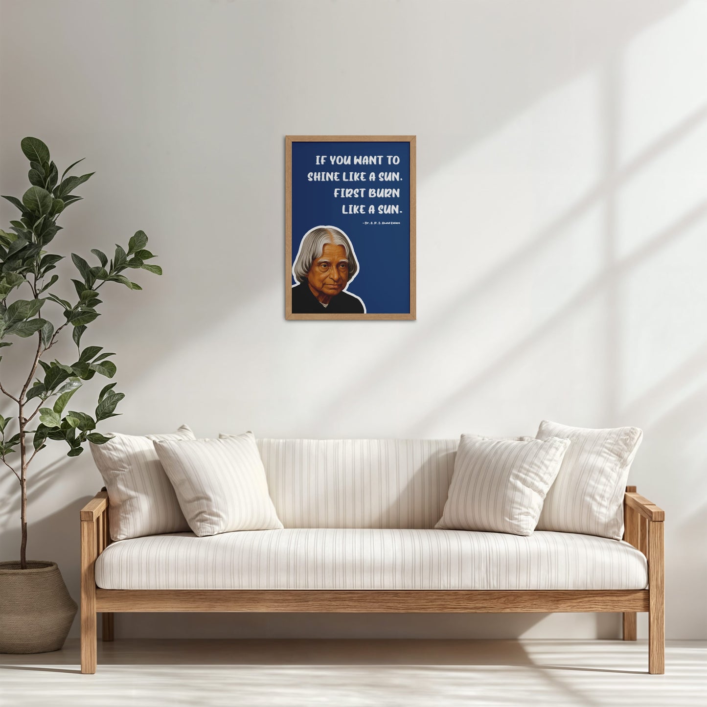 Living Room Cabinet Table Preview of Shine Through Struggle – A.P.J. Abdul Kalam Quote Wall Art in Natrual Color Frame