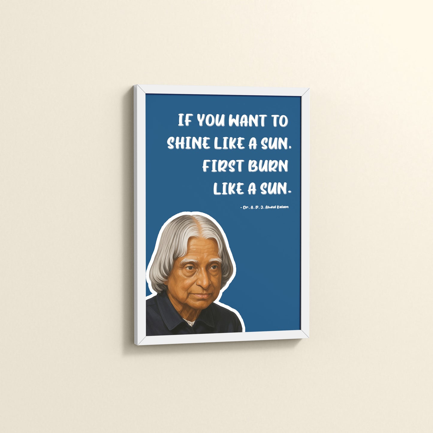 Side View of Shine Through Struggle – A.P.J. Abdul Kalam Quote Wall Art in White Color Frame