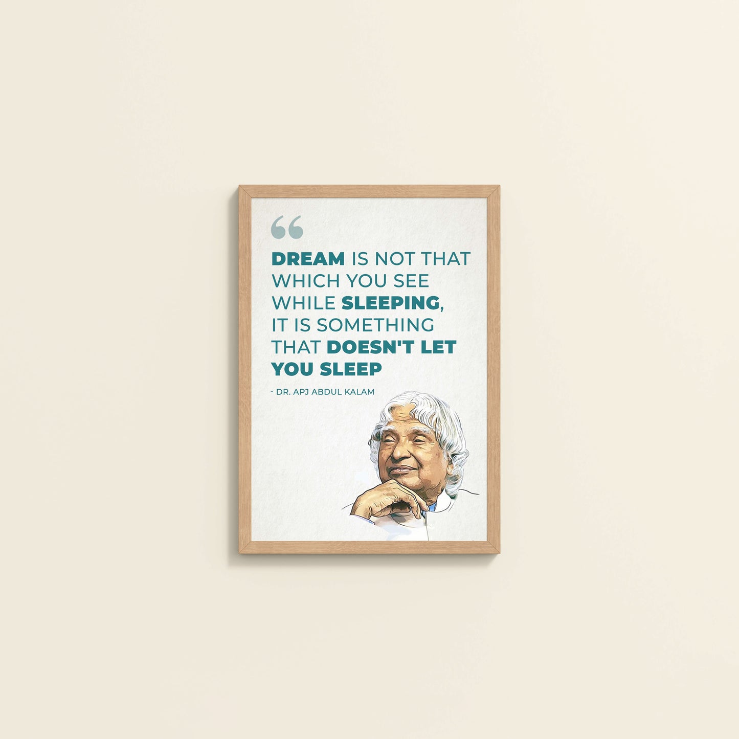 Wall View of Dreams That Keep You Awake – Abdul Kalam Quote Frame in Natrual Color Frame