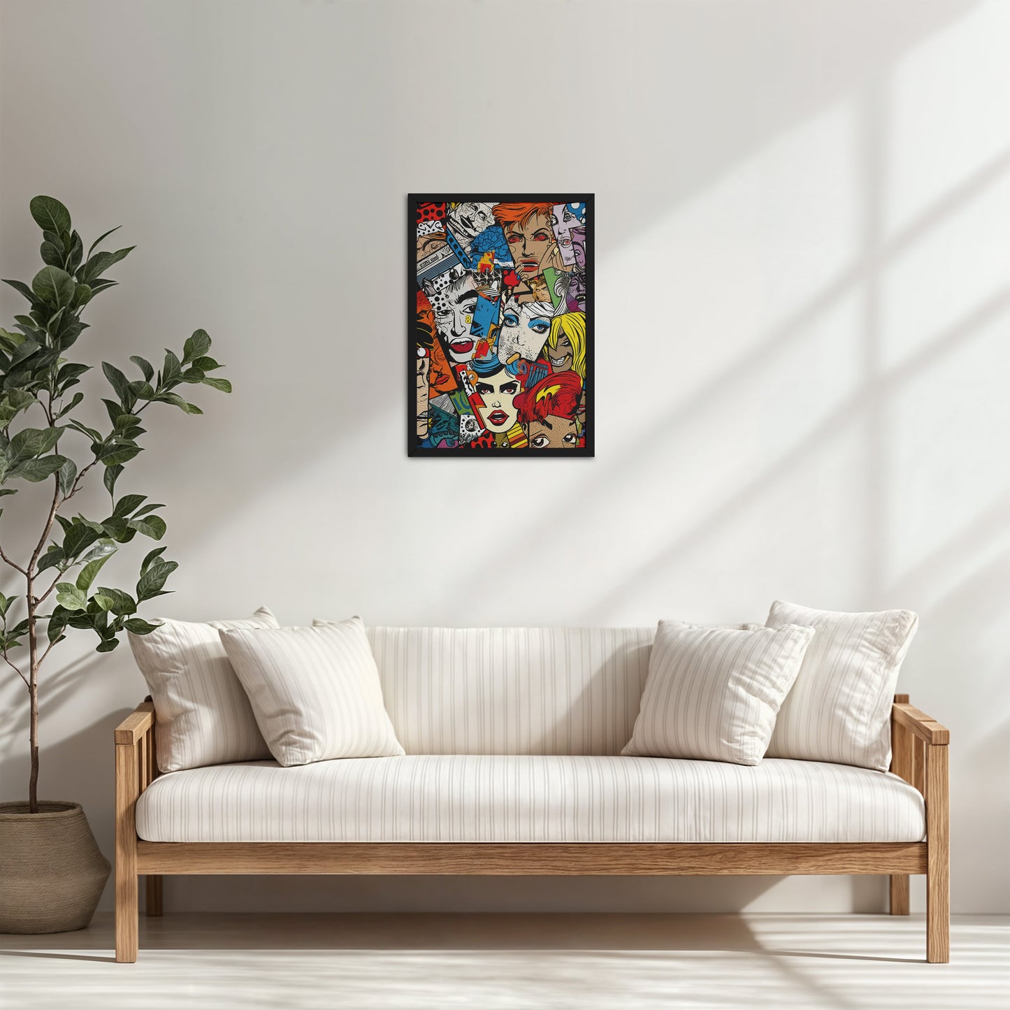 Living Room Cabinet Table Preview of Pop Icons – Comic Fashion Collage Wall Art in Black Color Frame