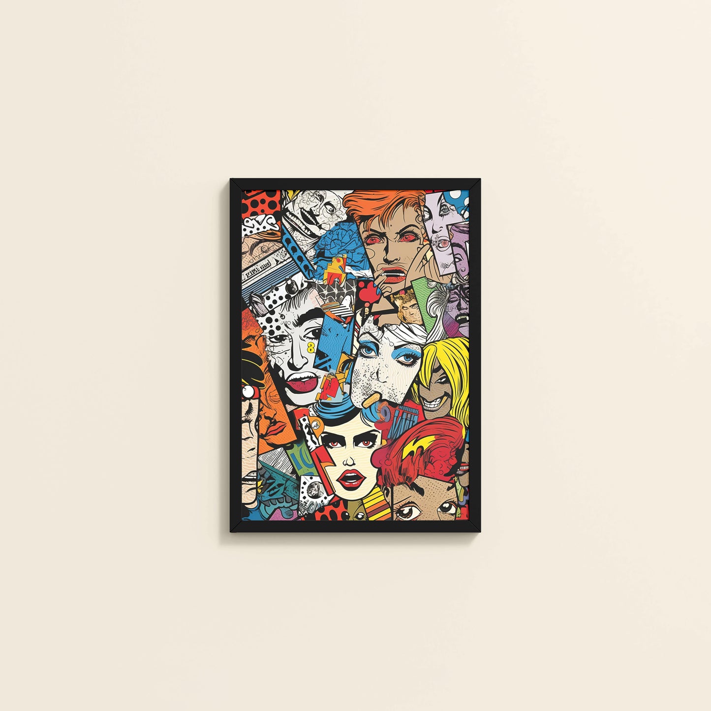 Wall View of Pop Icons – Comic Fashion Collage Wall Art in Black Color Frame
