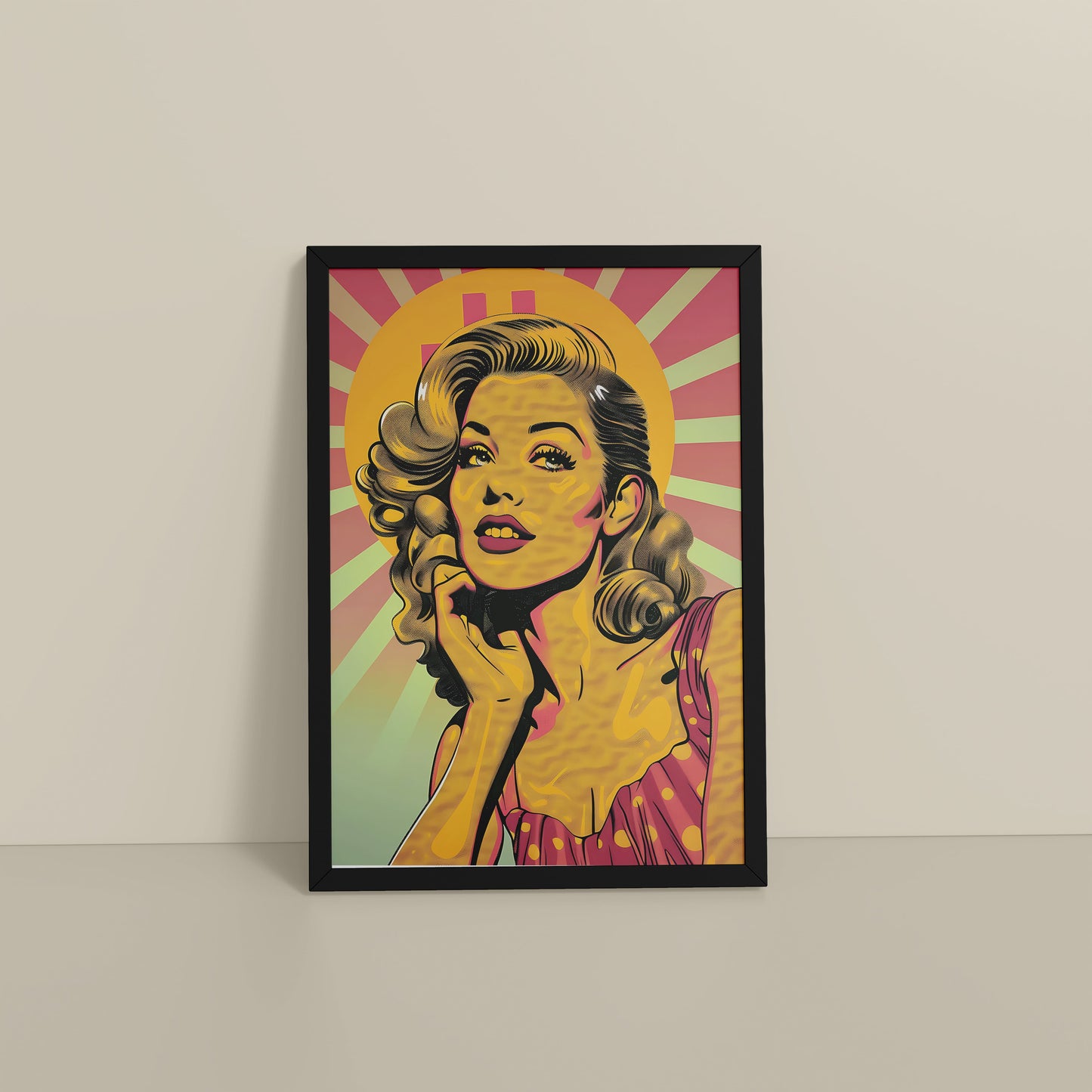 Floor View of Bold Expressions – Retro Pop Art Woman Wall Frame in Black Color Frame