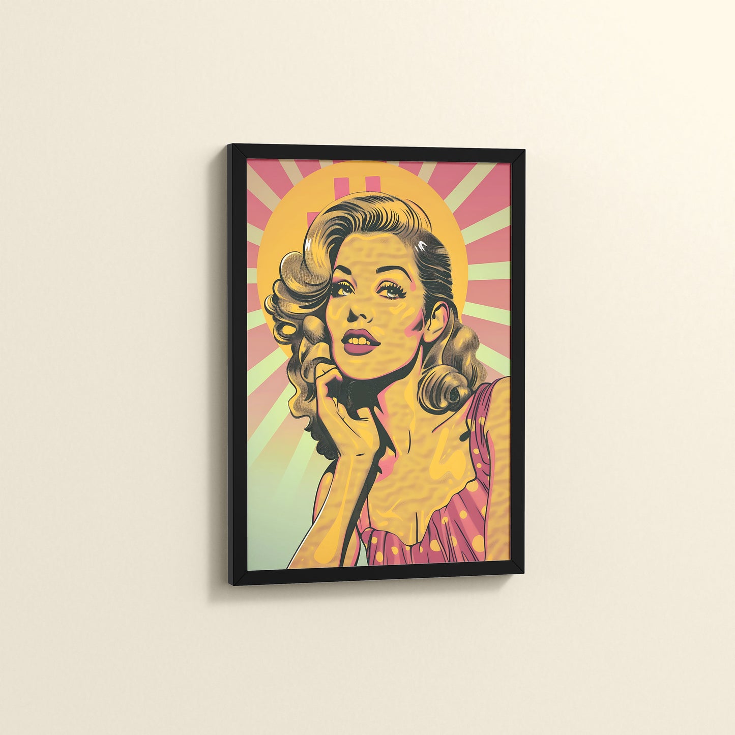 Side View of Bold Expressions – Retro Pop Art Woman Wall Frame in Black Color Frame