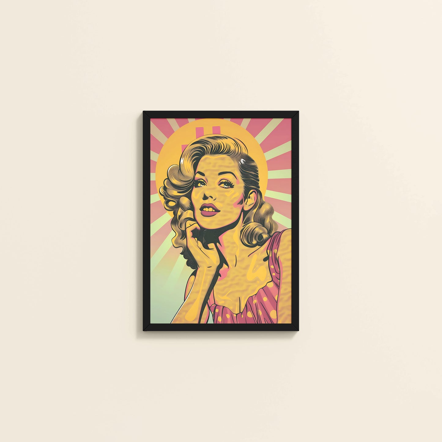 Wall View of Bold Expressions – Retro Pop Art Woman Wall Frame in Black Color Frame