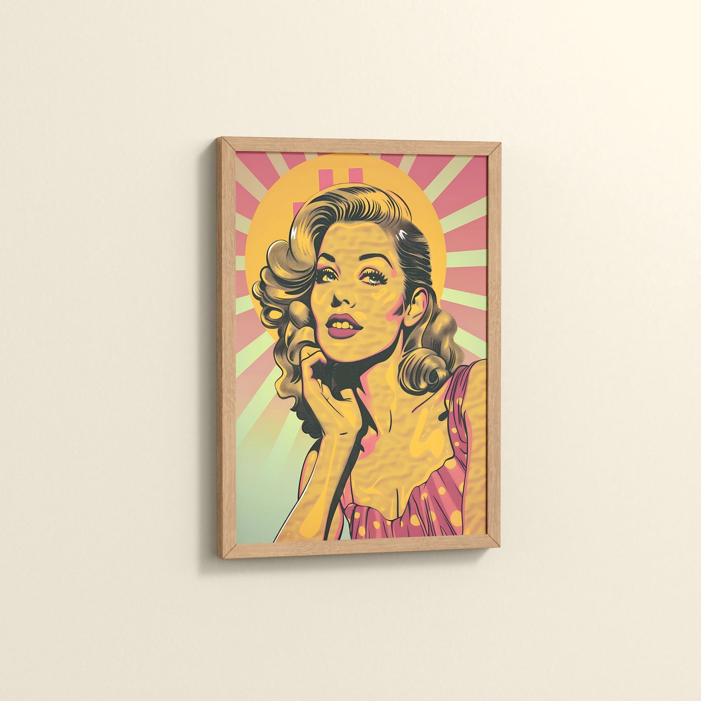 Side View of Bold Expressions – Retro Pop Art Woman Wall Frame in Natrual Color Frame
