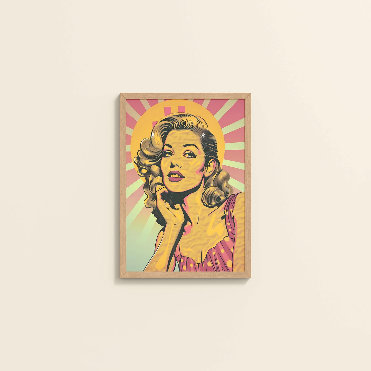 Wall View of Bold Expressions – Retro Pop Art Woman Wall Frame in Natrual Color Frame