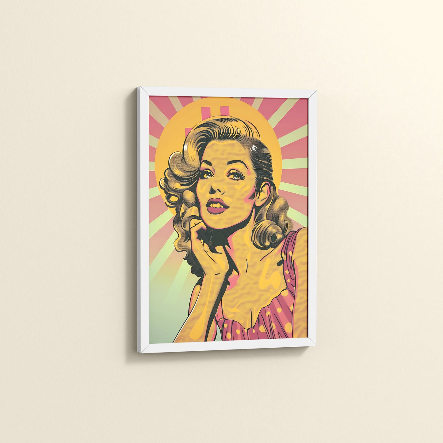 Side View of Bold Expressions – Retro Pop Art Woman Wall Frame in White Color Frame