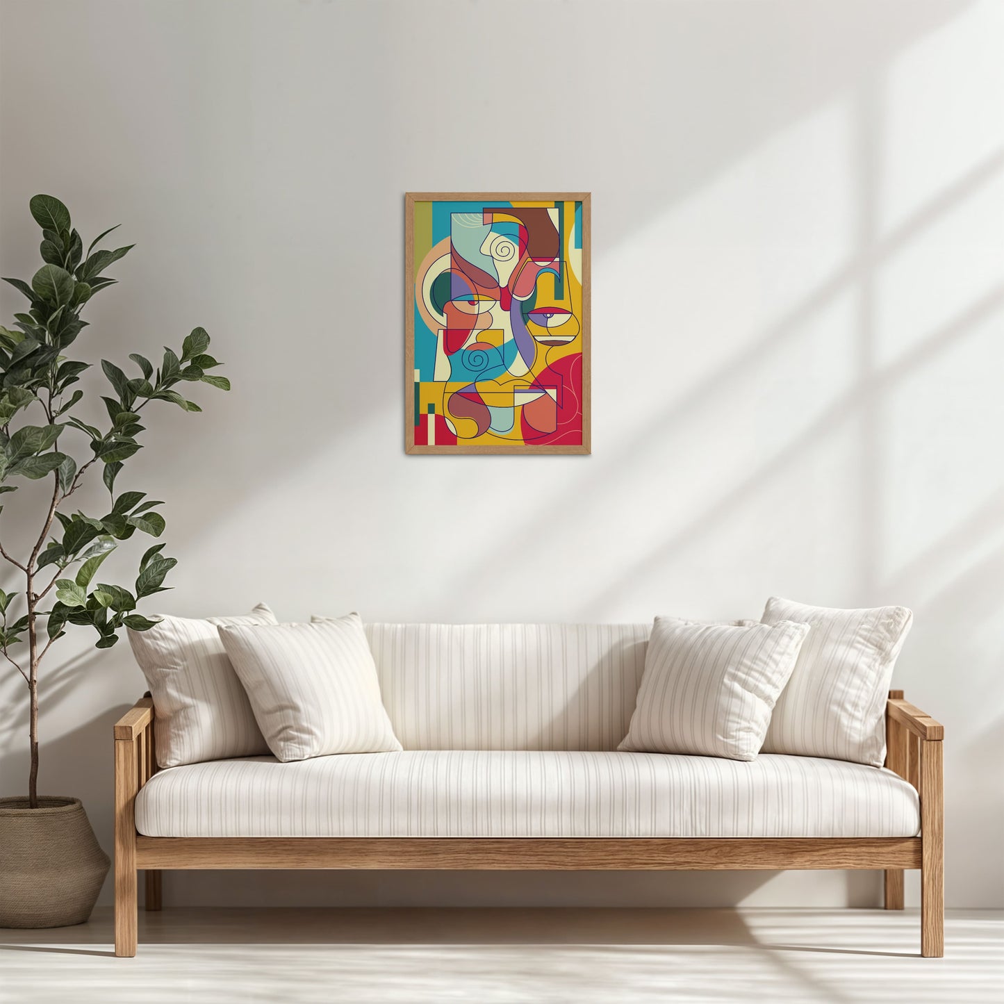 Living Room Cabinet Table Preview of Prism Persona Colorful Cubist Face Pop Art Painting in Natrual Color Frame