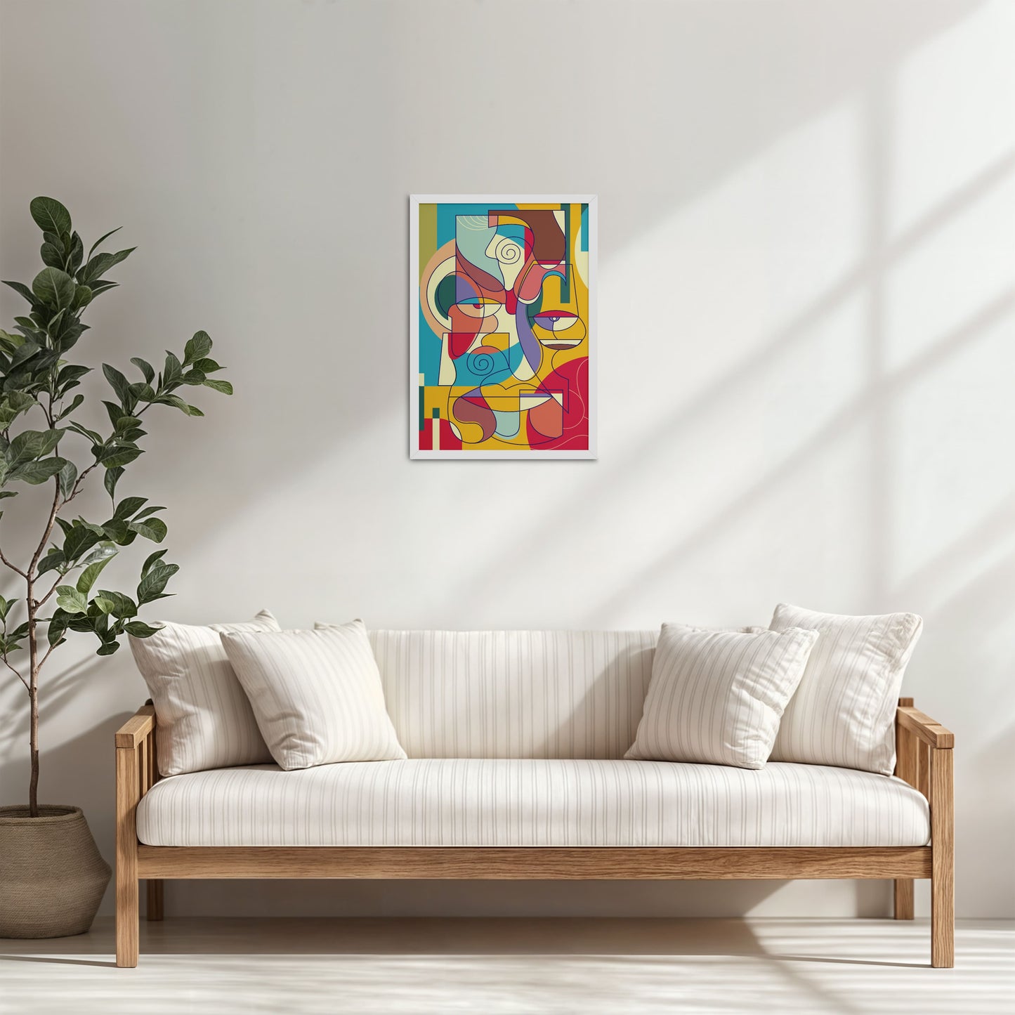 Living Room Cabinet Table Preview of Prism Persona Colorful Cubist Face Pop Art Painting in White Color Frame