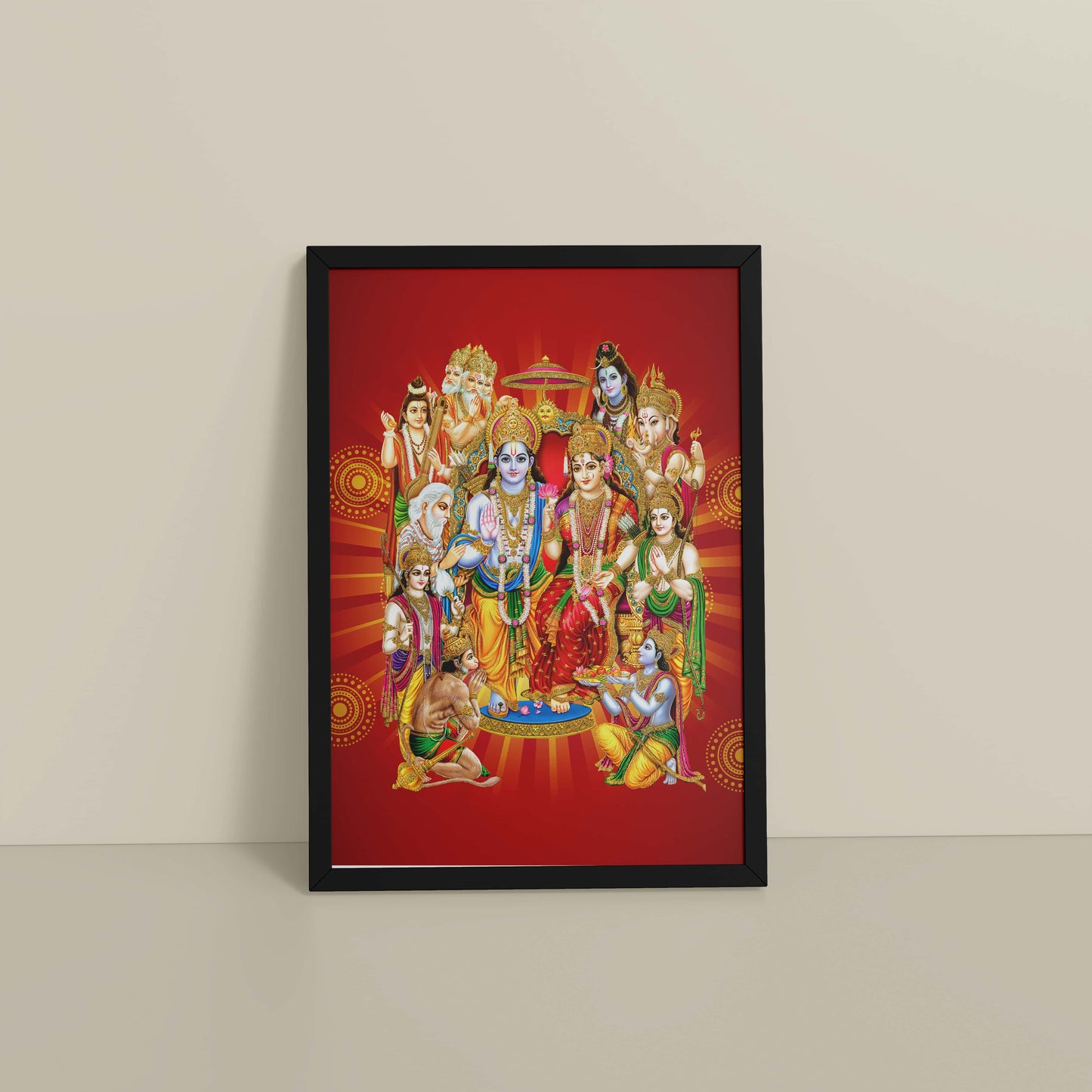 Floor View of Divine Unity – Siya-Ram and Divine Deities Frame Wall Art in Black Color Frame