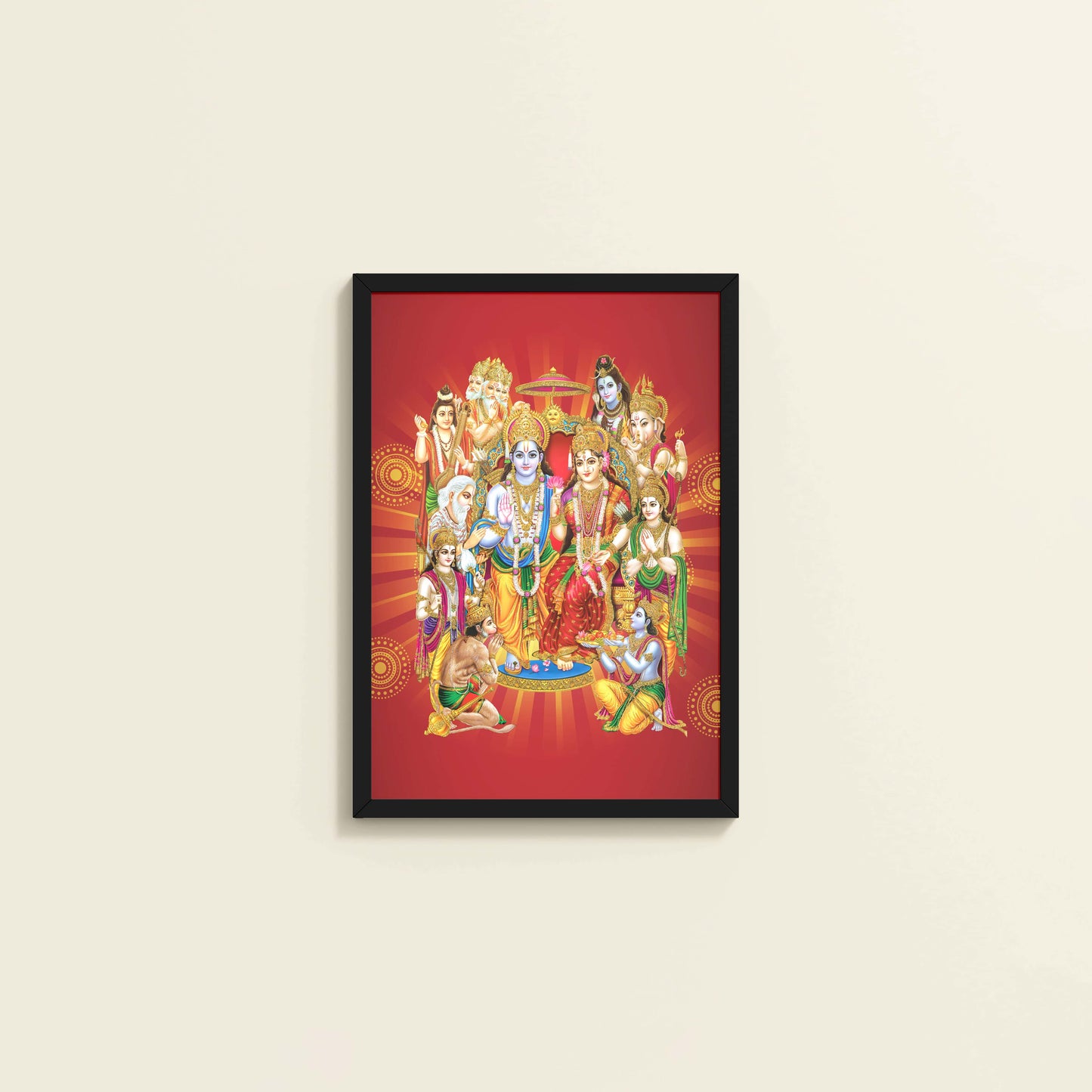 Wall View of Divine Unity – Siya-Ram and Divine Deities Frame Wall Art in Black Color Frame