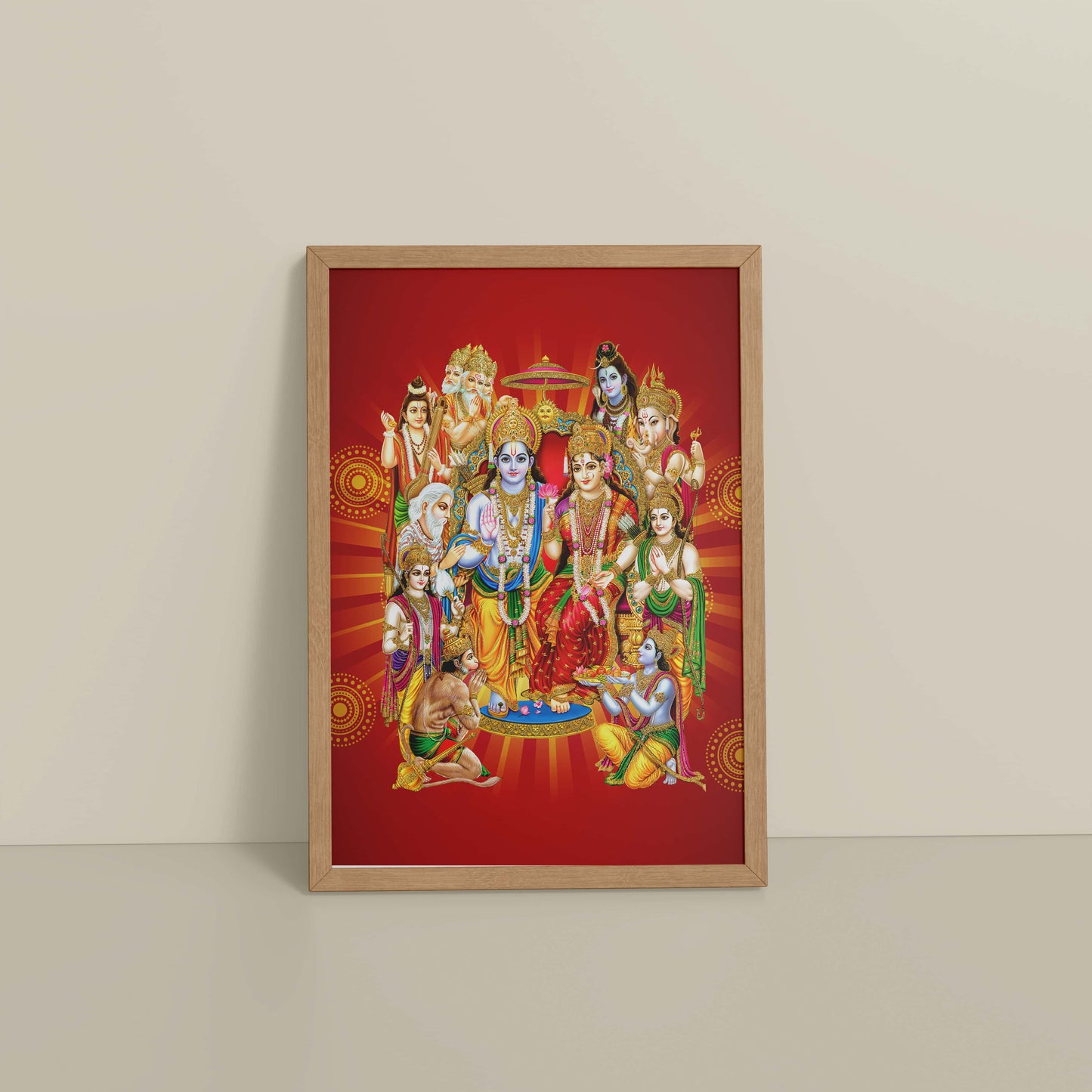 Floor View of Divine Unity – Siya-Ram and Divine Deities Frame Wall Art in Natrual Color Frame
