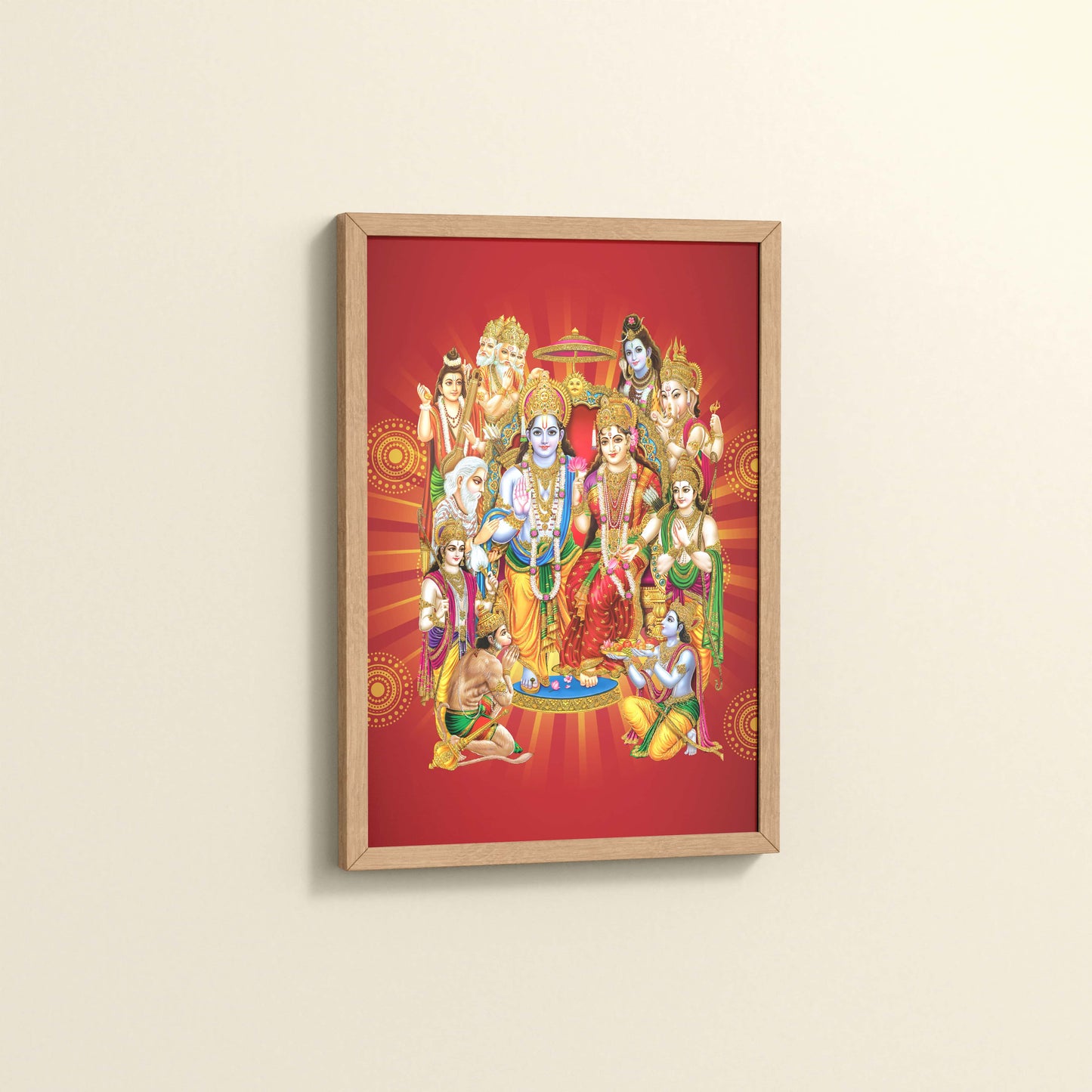 Side View of Divine Unity – Siya-Ram and Divine Deities Frame Wall Art in Natrual Color Frame
