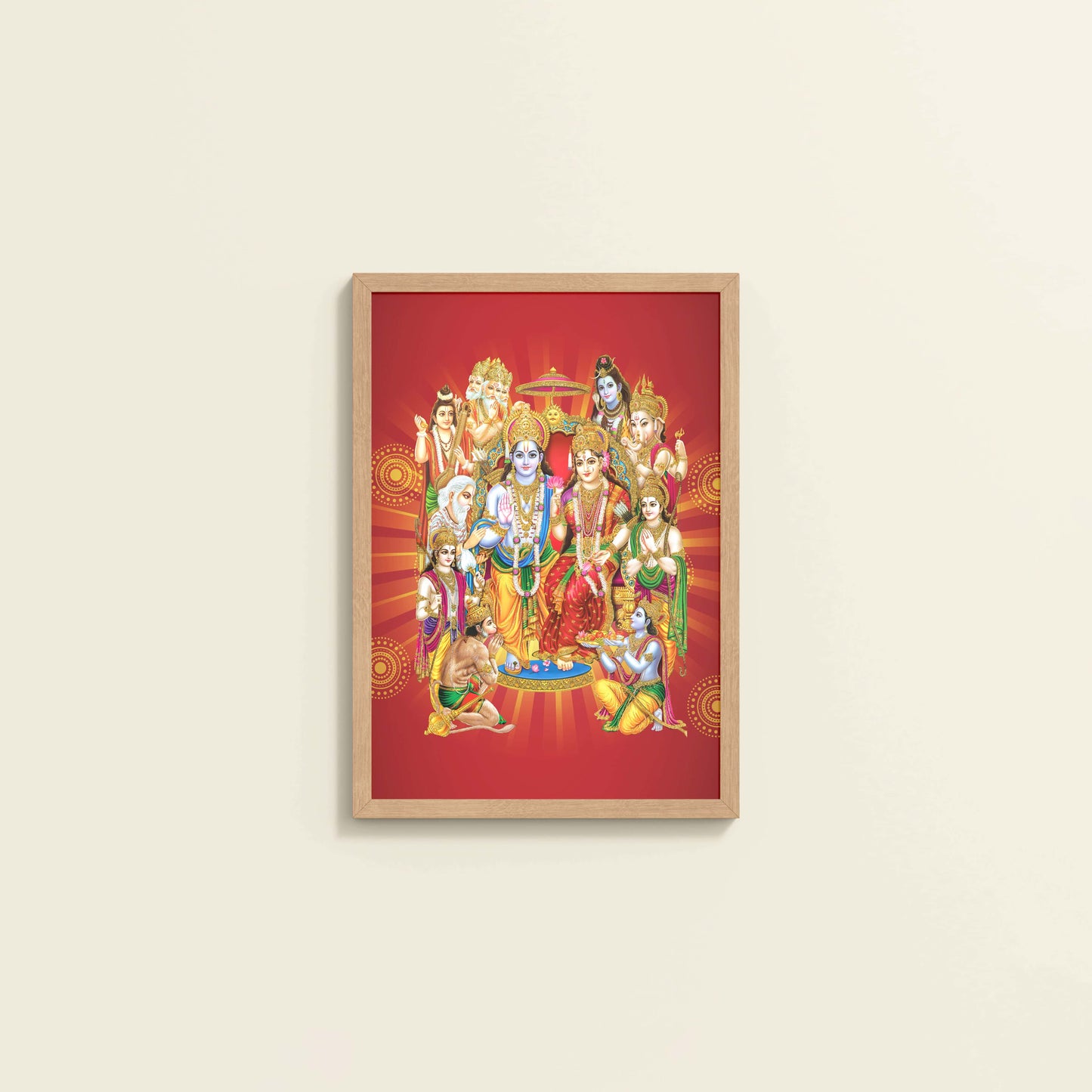 Wall View of Divine Unity – Siya-Ram and Divine Deities Frame Wall Art in Natrual Color Frame