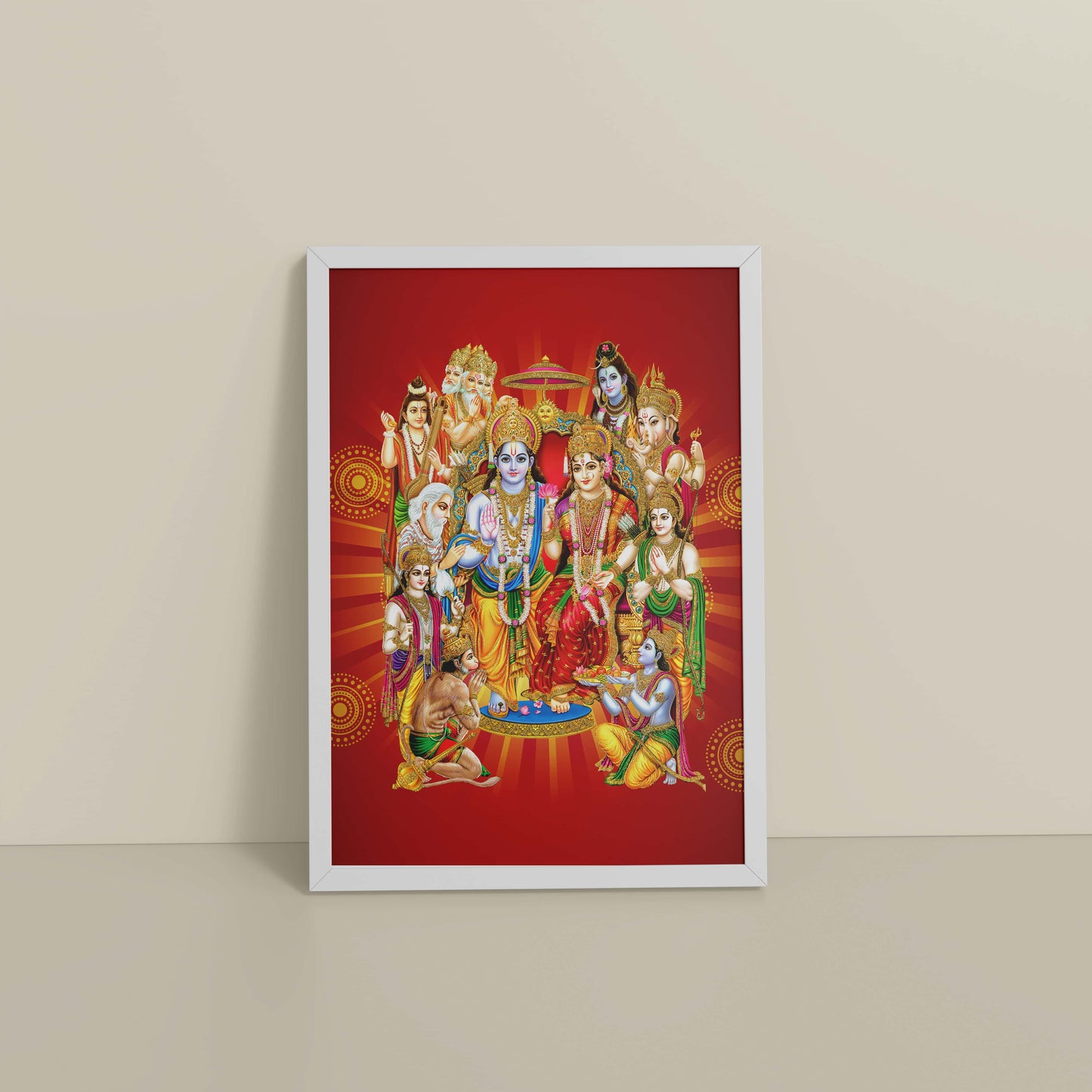 Floor View of Divine Unity – Siya-Ram and Divine Deities Frame Wall Art in White Color Frame