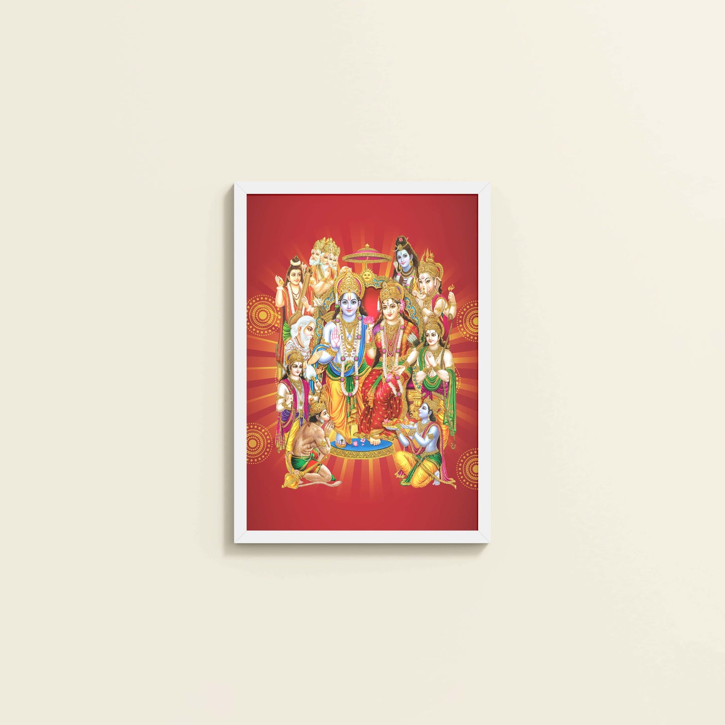 Wall View of Divine Unity – Siya-Ram and Divine Deities Frame Wall Art in White Color Frame