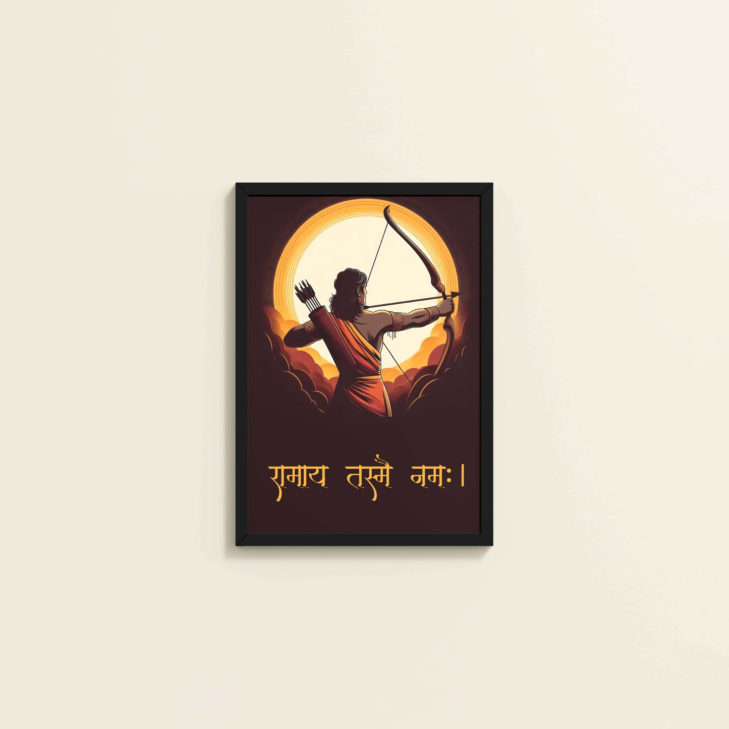 Wall View of Lord Ram with Sacred Bow – Devotional Wall Art in Black Color Frame