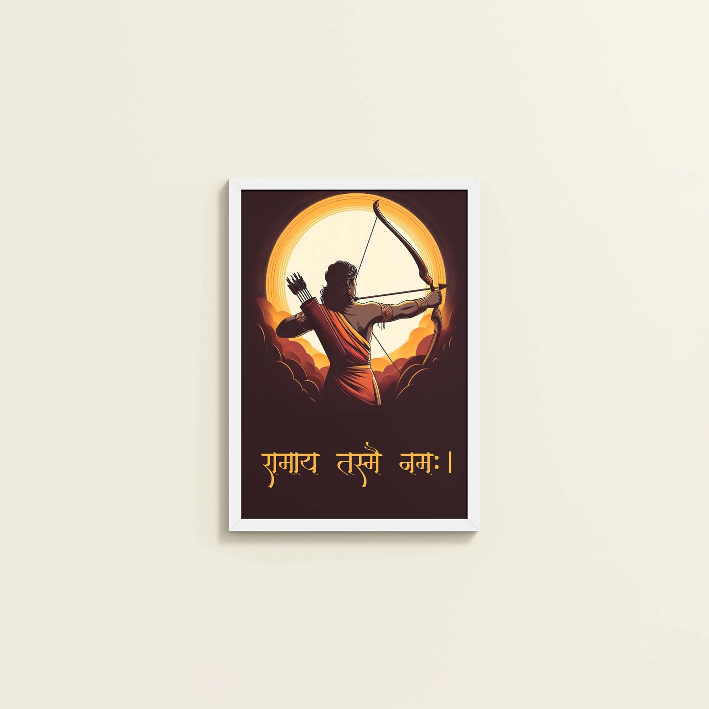 Wall View of Lord Ram with Sacred Bow – Devotional Wall Art in White Color Frame