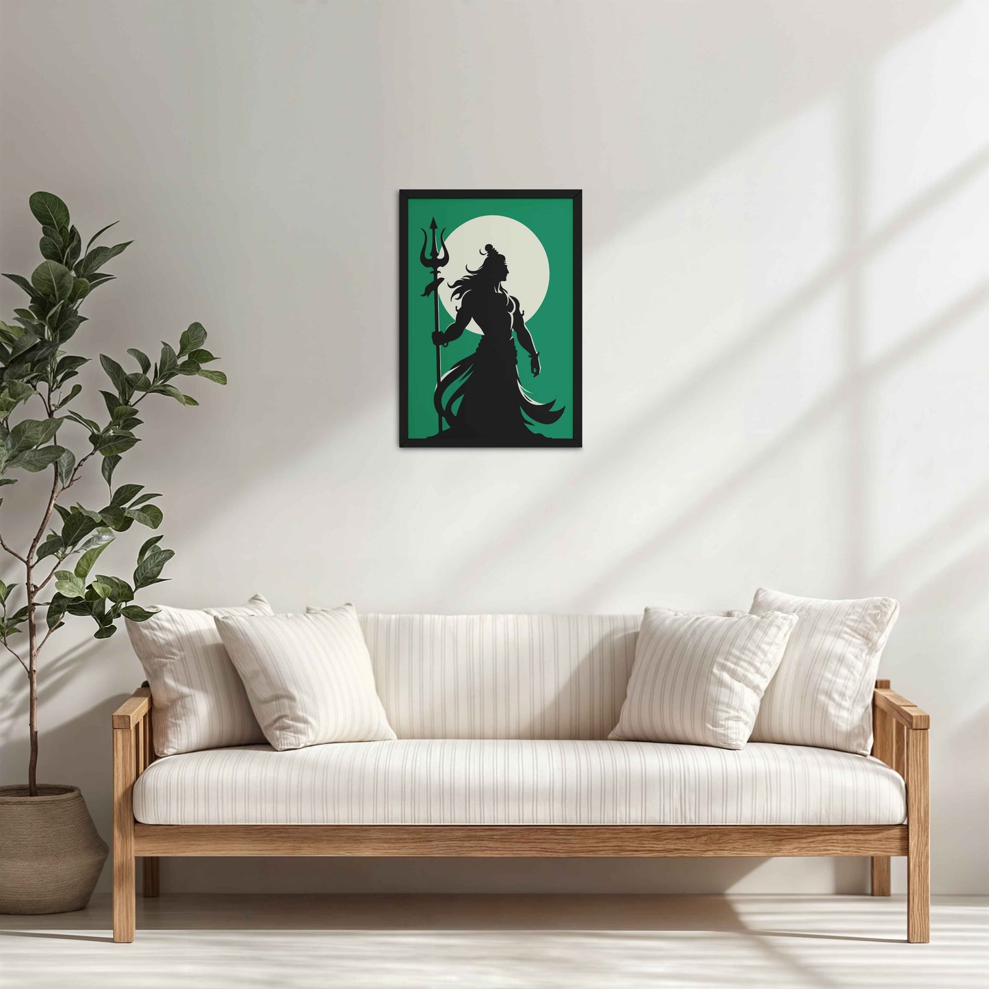 Living Room Cabinet Table Preview of Om Mrityunjaya Mahadeva – Lord Shiva Spiritual Wall Art in Black Color Frame
