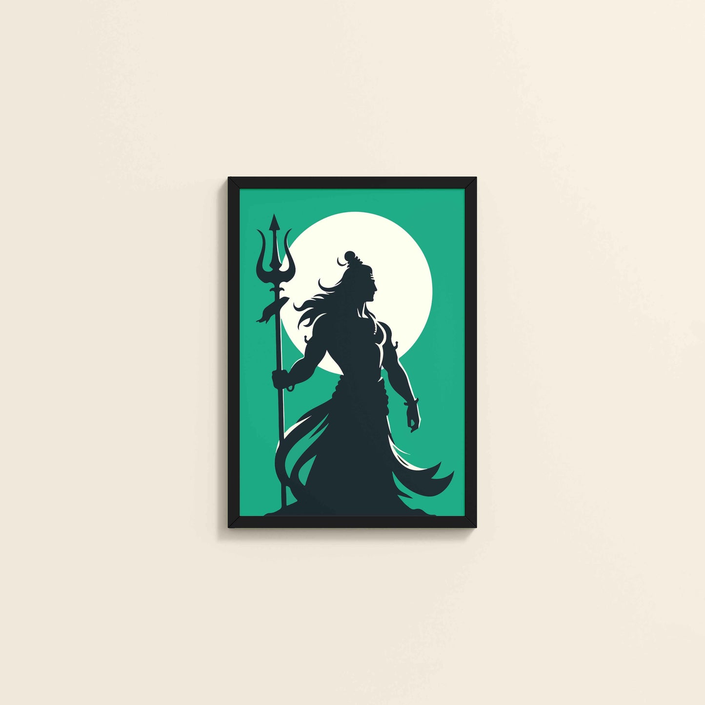 Wall View of Om Mrityunjaya Mahadeva – Lord Shiva Spiritual Wall Art in Black Color Frame