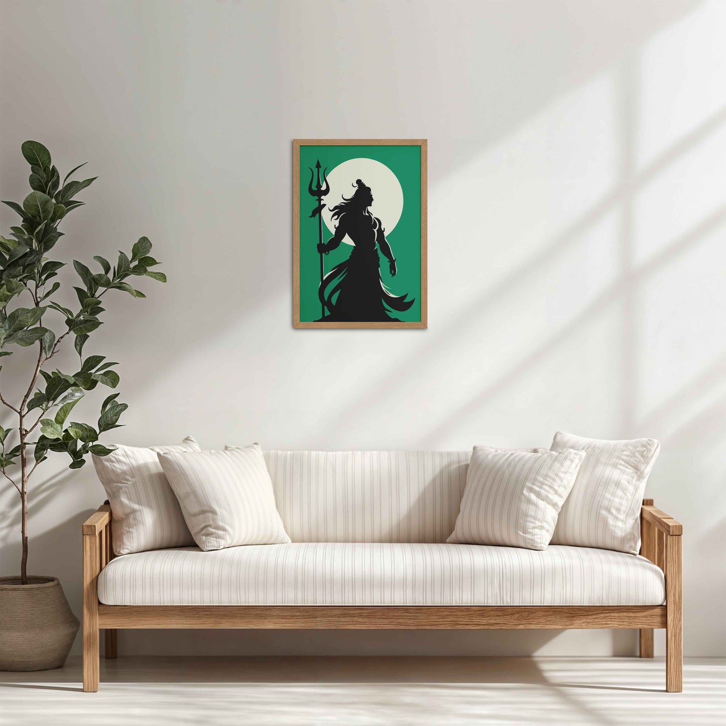 Living Room Cabinet Table Preview of Om Mrityunjaya Mahadeva – Lord Shiva Spiritual Wall Art in Natrual Color Frame