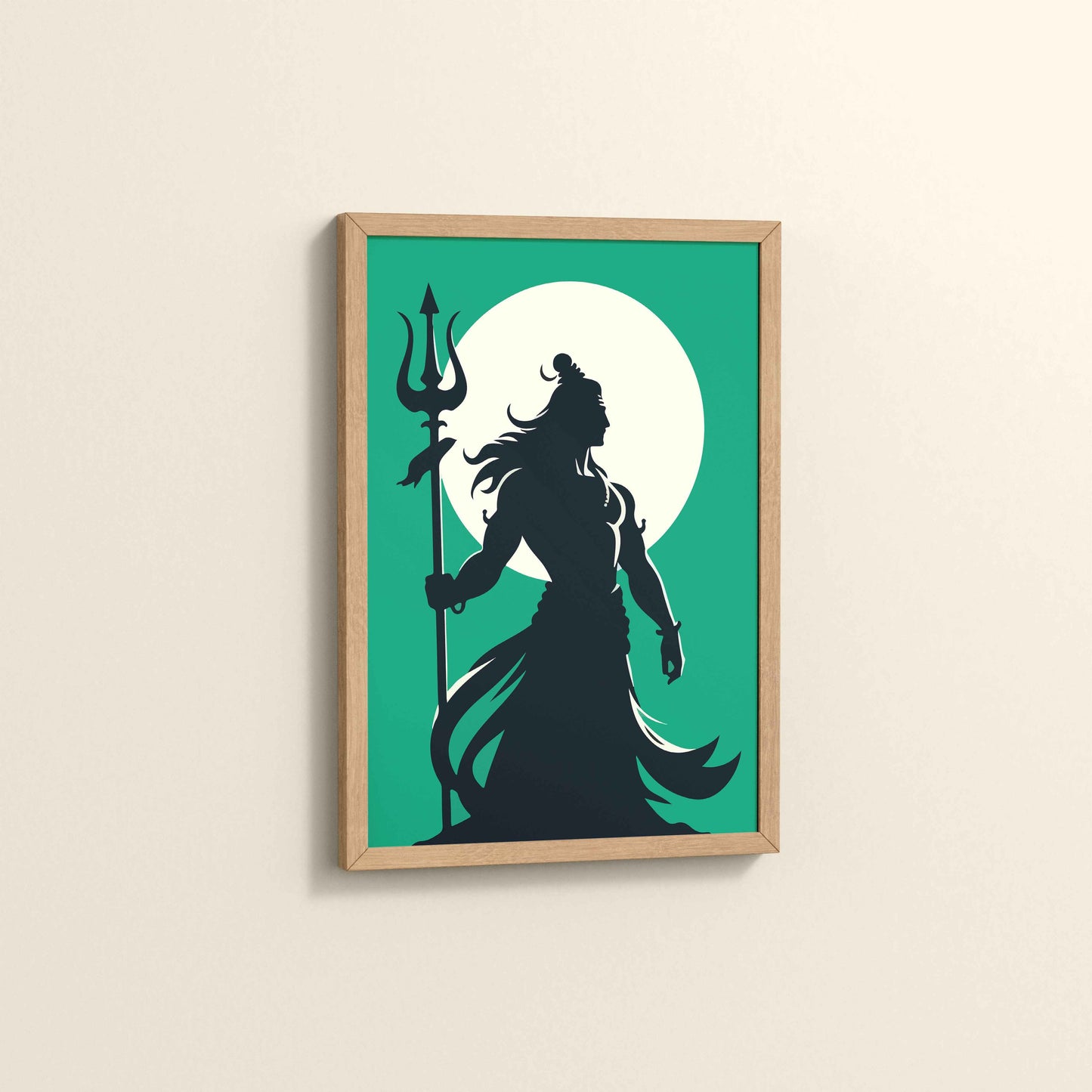 Side View of Om Mrityunjaya Mahadeva – Lord Shiva Spiritual Wall Art in Natrual Color Frame