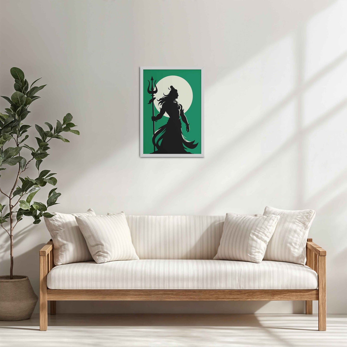 Living Room Cabinet Table Preview of Om Mrityunjaya Mahadeva – Lord Shiva Spiritual Wall Art in White Color Frame