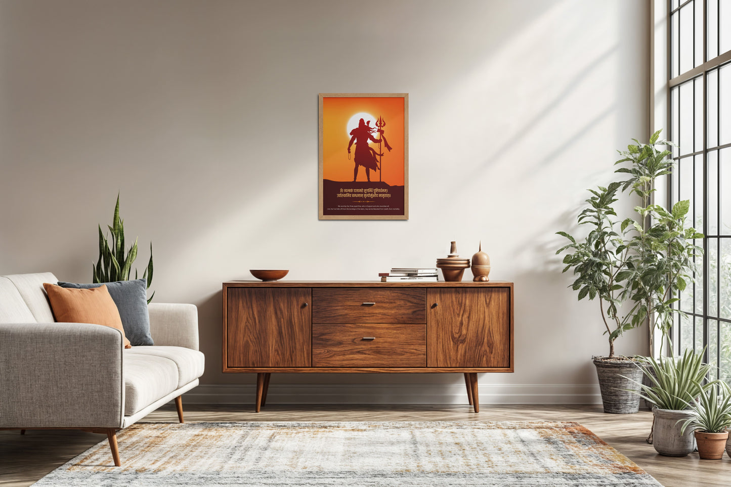 Living Room Sofa Preview of Mahalinga – Sacred Form of Shiva Wall Art & Decor in Natrual Color Frame